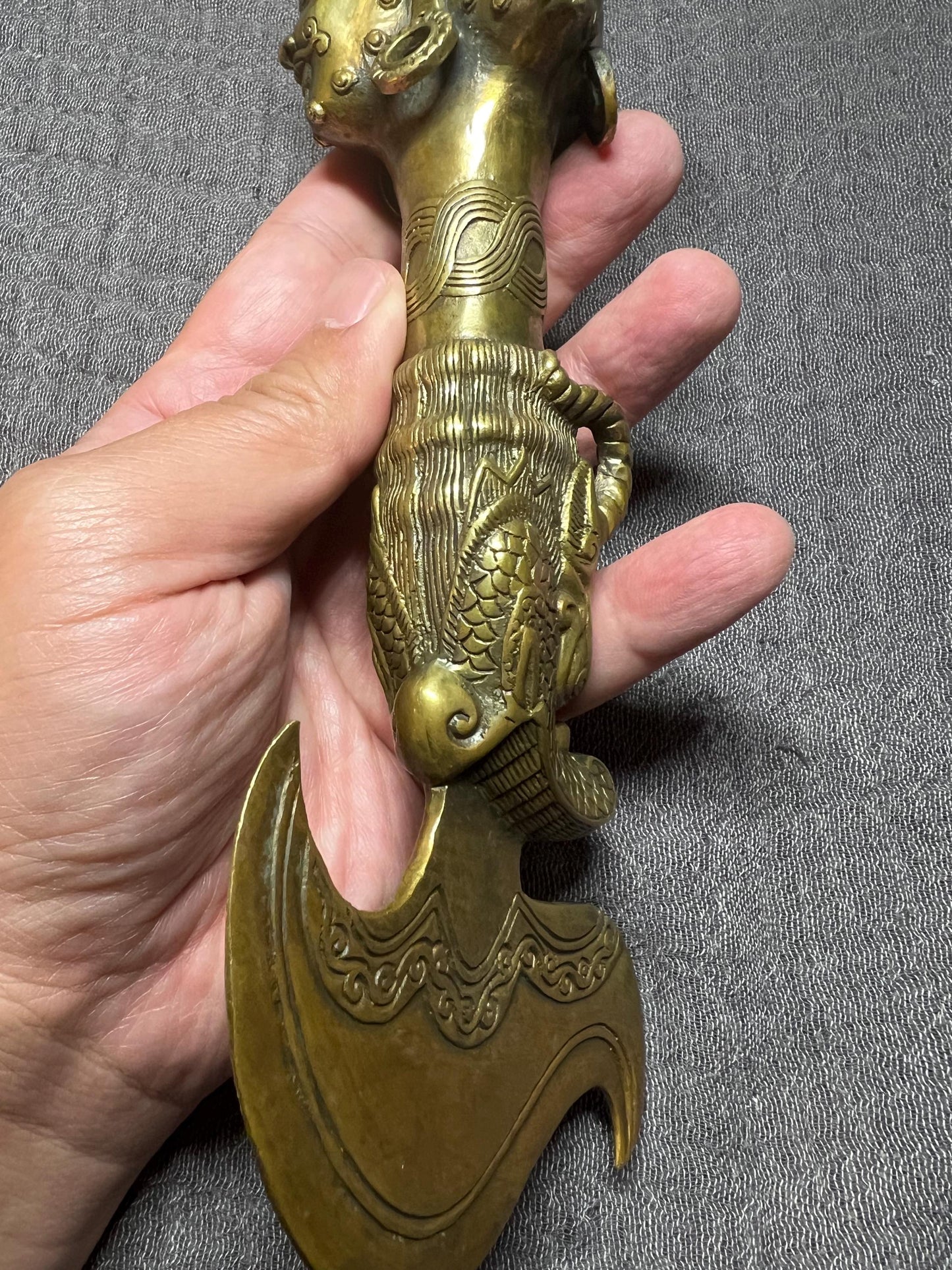 Antique Tibetan Bronze Phurba Dagger: Mahakala, 11" Ritual Knife