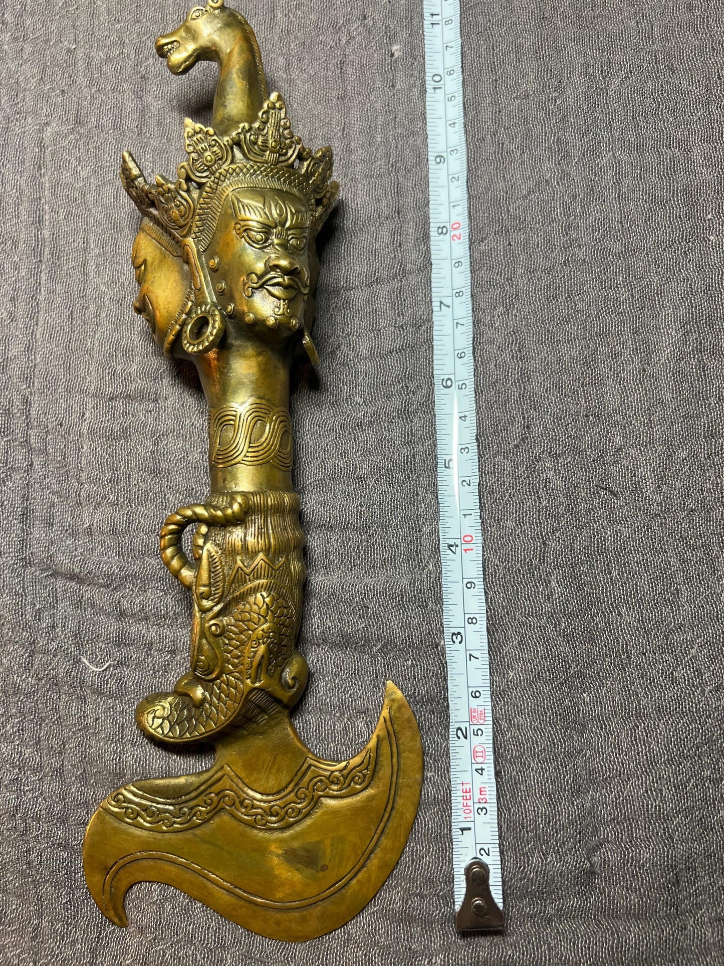 Antique Tibetan Bronze Phurba Dagger: Mahakala, 11" Ritual Knife