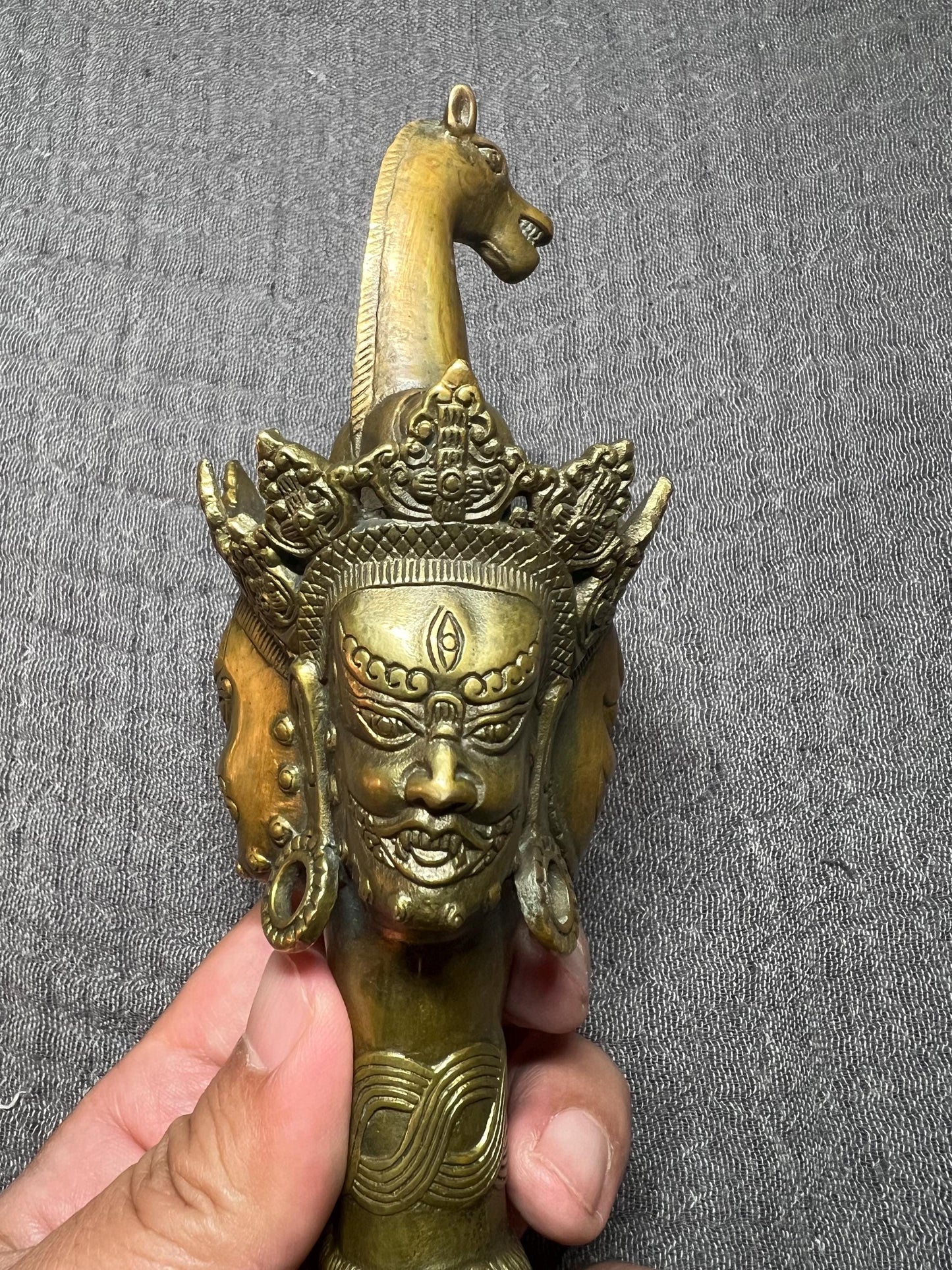 Antique Tibetan Bronze Phurba Dagger: Mahakala, 11" Ritual Knife