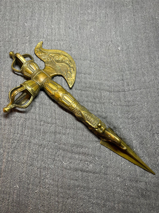 Tibetan Brass Dragon Phurpa Dagger: Buddhist Ritual Axe, Feng Shui Talisman