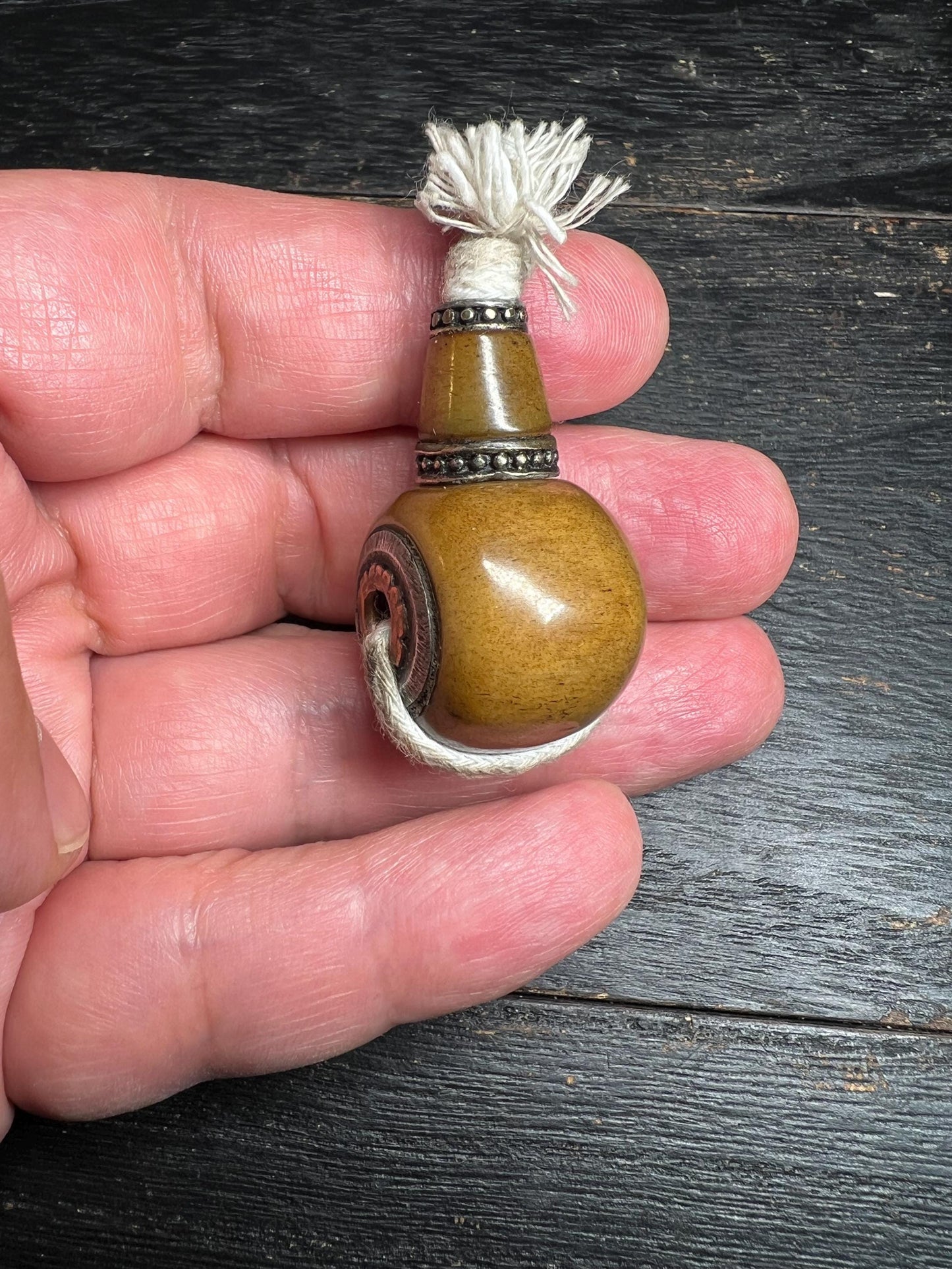 Hand-Carved Yak Bone Guru Bead: Tibetan Mala Component with Tassel