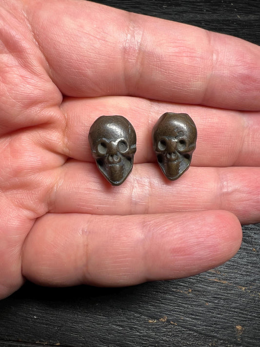 Tibetan Copper Citipati Skull Beads: Buddhist Amulet Pair, Nepal
