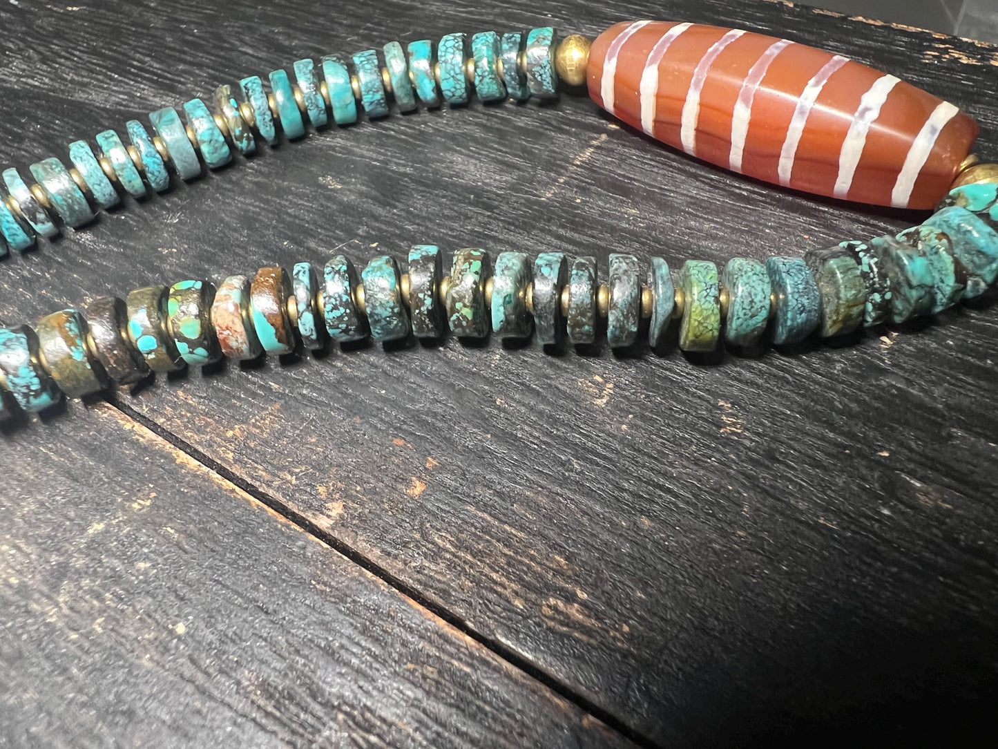 Tibetan Turquoise & Agate Mala Beads: Brass Vajra Pendant, Boho Meditation Necklace