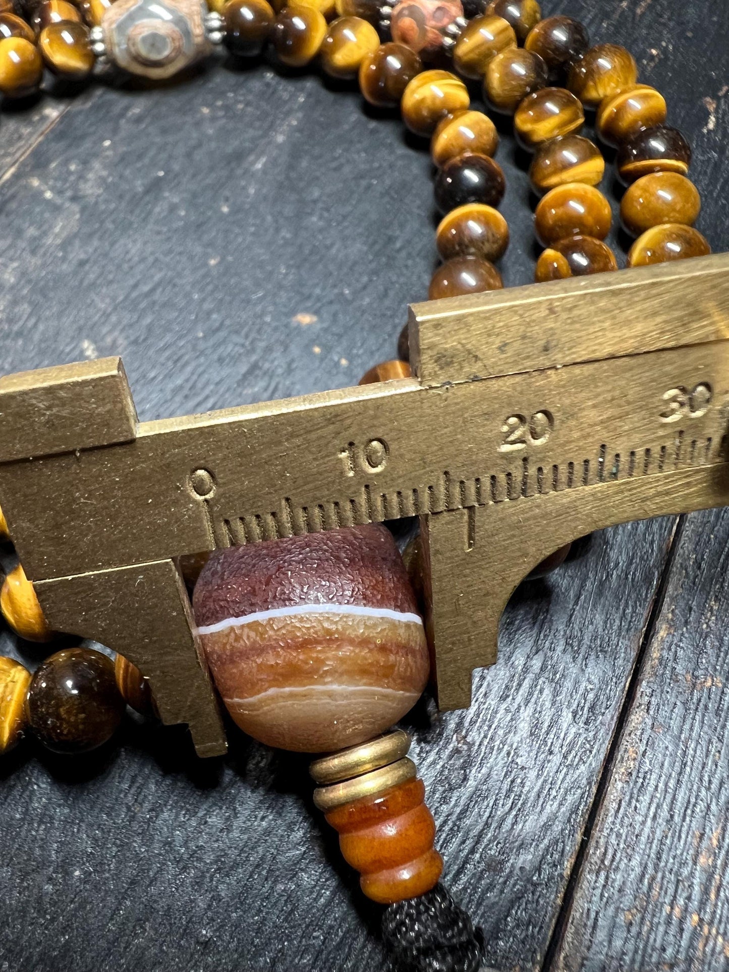 Tiger Eye Crystal Mala Necklace: Tibetan Dzi Agate Prayer Beads