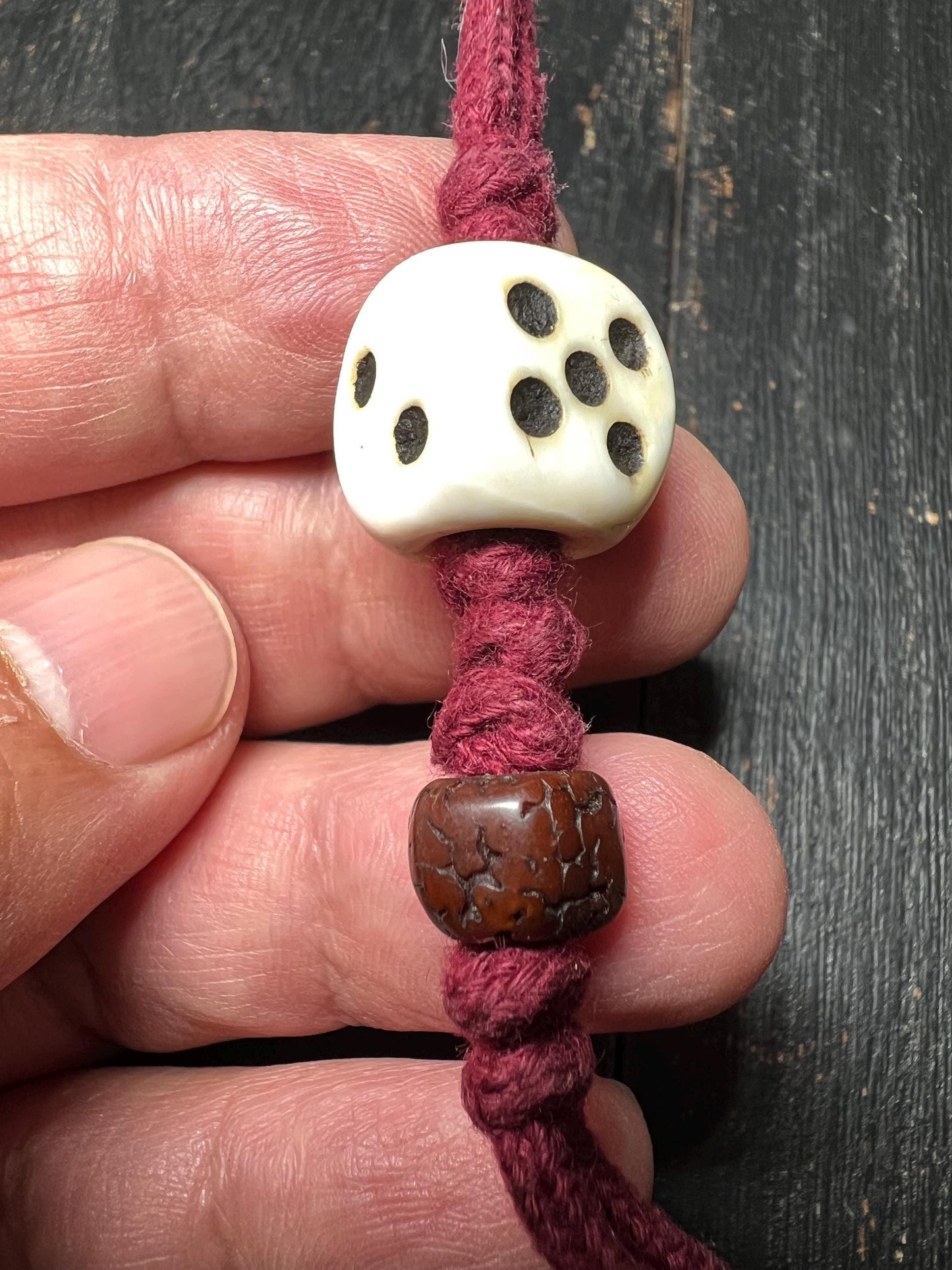 Tibetan Conch Shell Dice Amulet: Carved Face Bead, Bodhi Seed Talisman