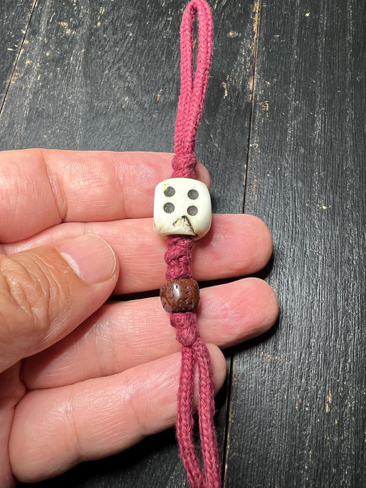 Tibetan Conch Shell Dice Amulet: Carved Face Bead, Bodhi Seed Talisman