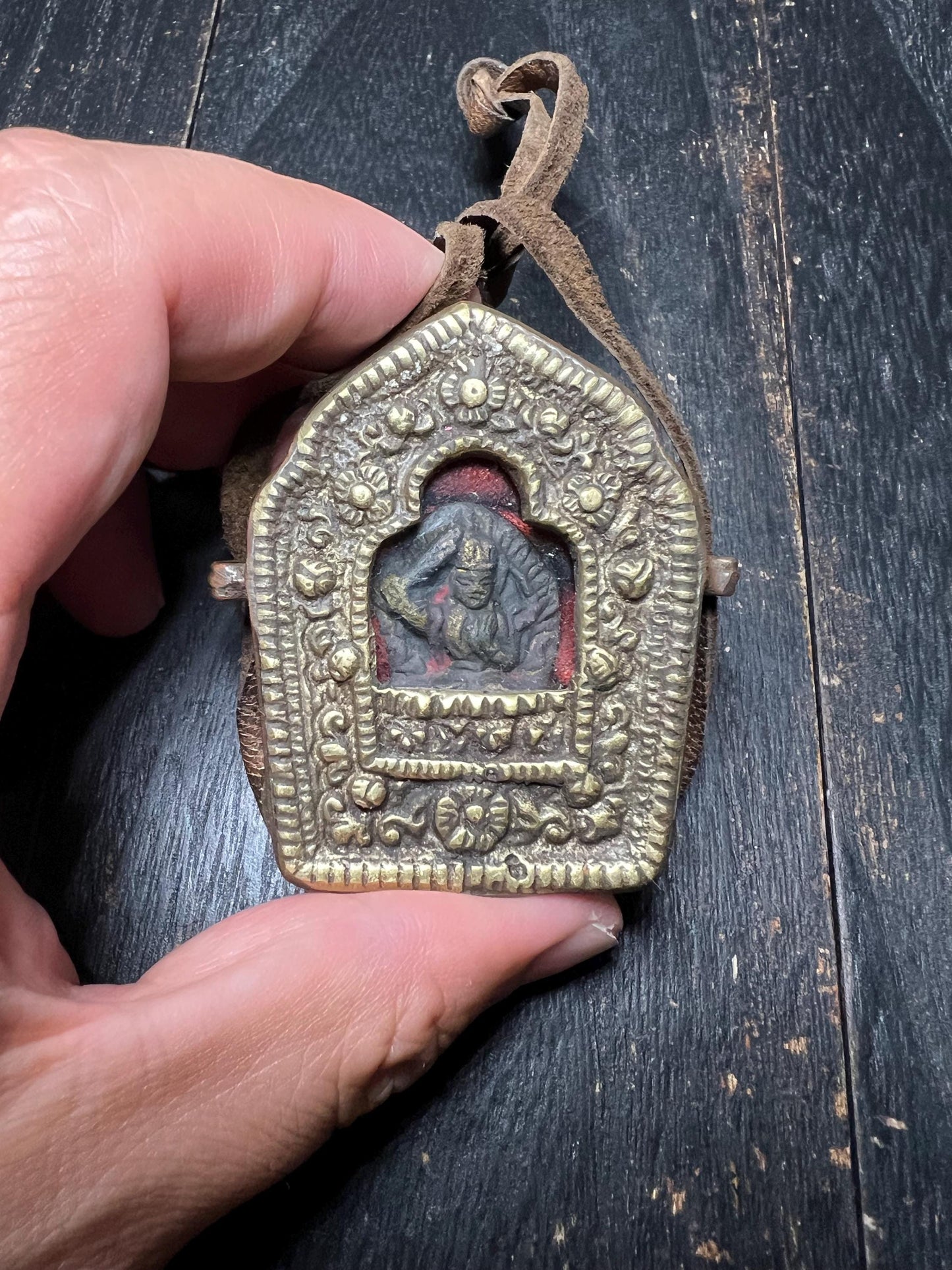 Handmade Tibetan Gau Amulet Pendant: Buddhist Talisman, Leather Strap