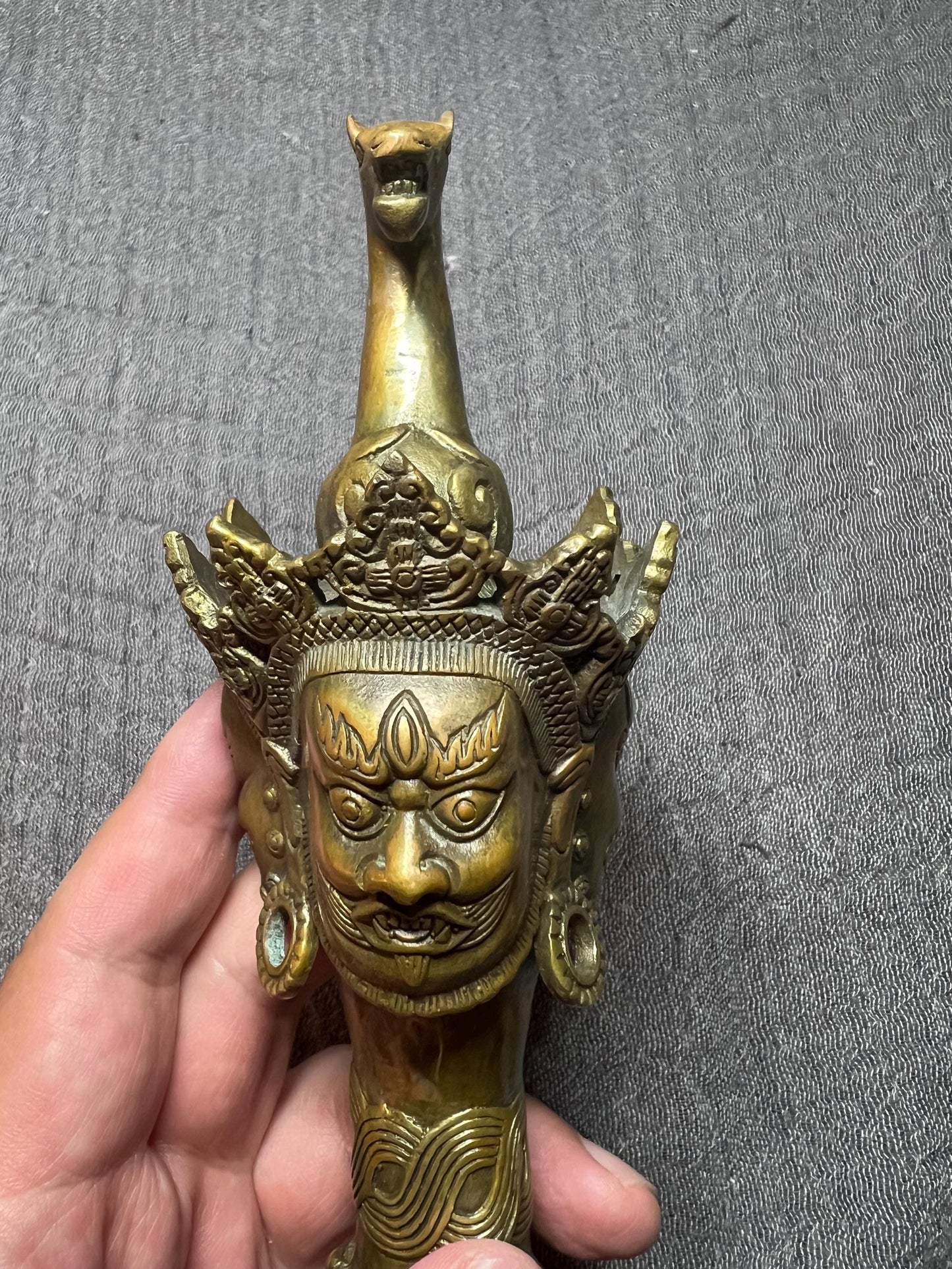 Antique Tibetan Bronze Phurba Dagger: Mahakala, 11" Ritual Knife