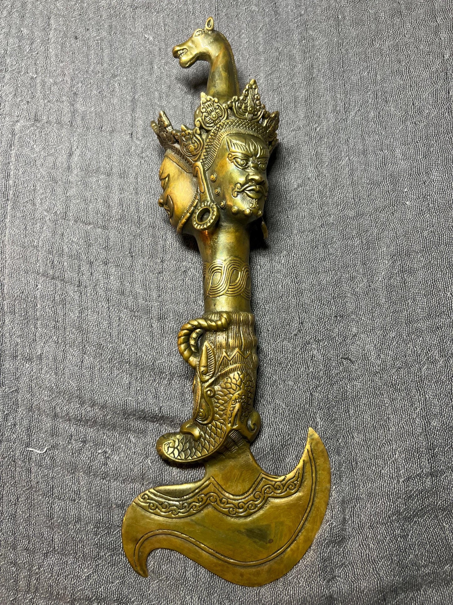 Antique Tibetan Bronze Phurba Dagger: Mahakala, 11" Ritual Knife