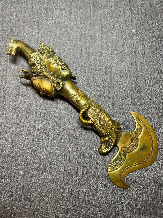 Antique Tibetan Bronze Phurba Dagger: Mahakala, 11" Ritual Knife