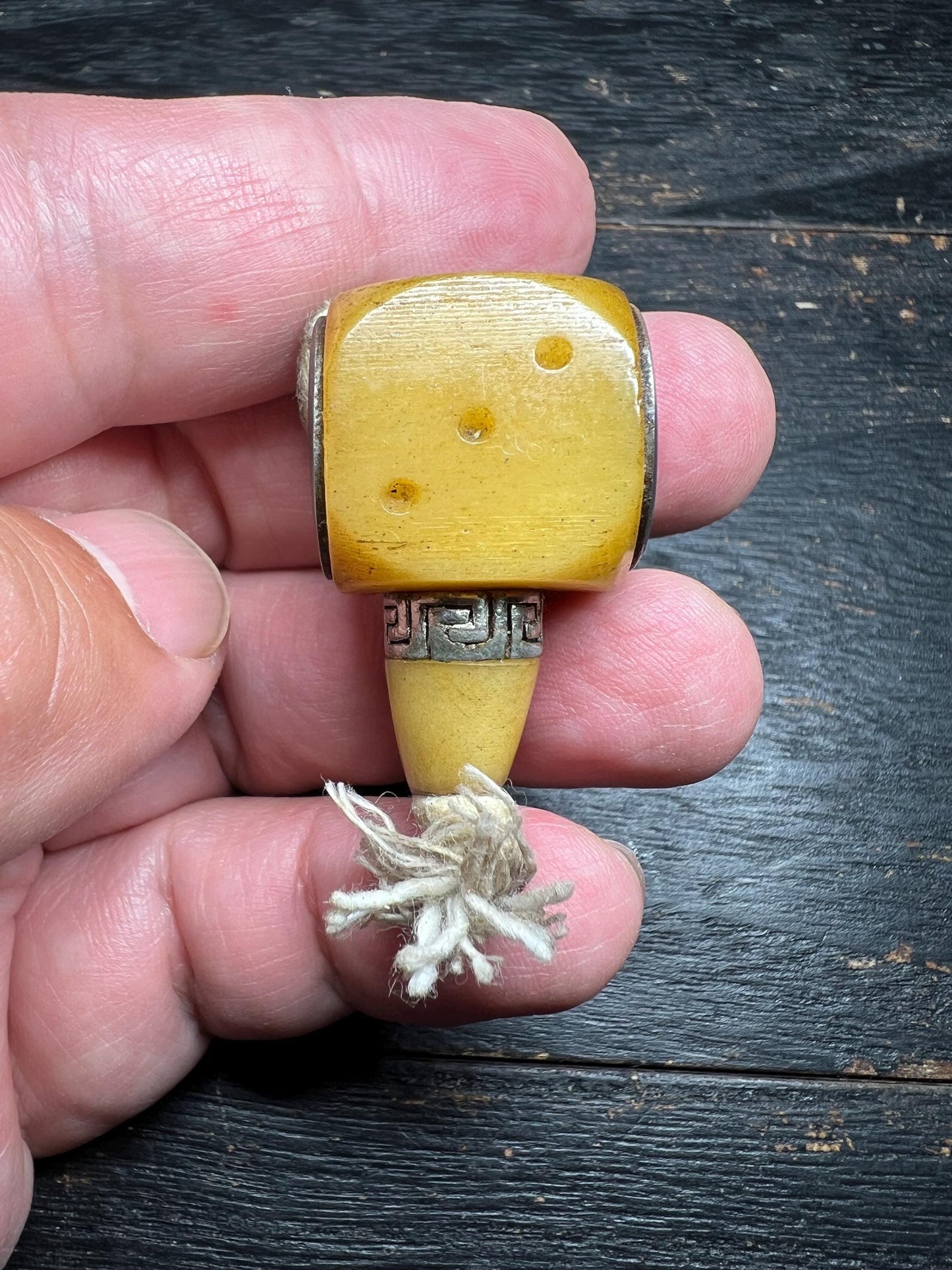 Hand-Carved Yak Bone Guru Bead Dice – Tibetan Mala Connector with Antique Finish
