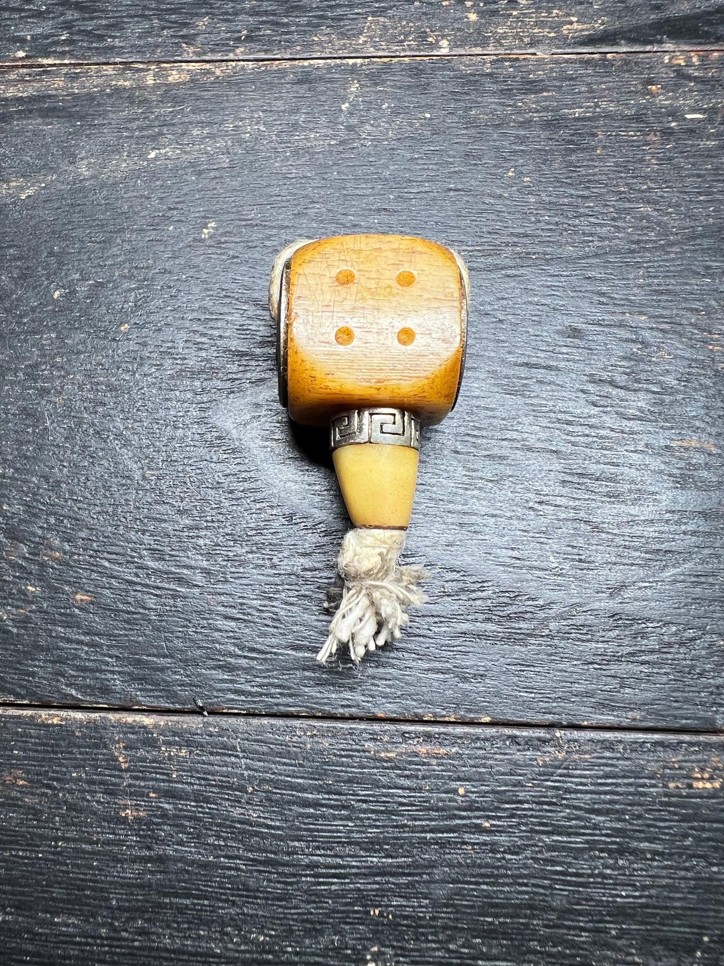 Hand-Carved Yak Bone Guru Bead Dice – Tibetan Mala Connector with Antique Finish