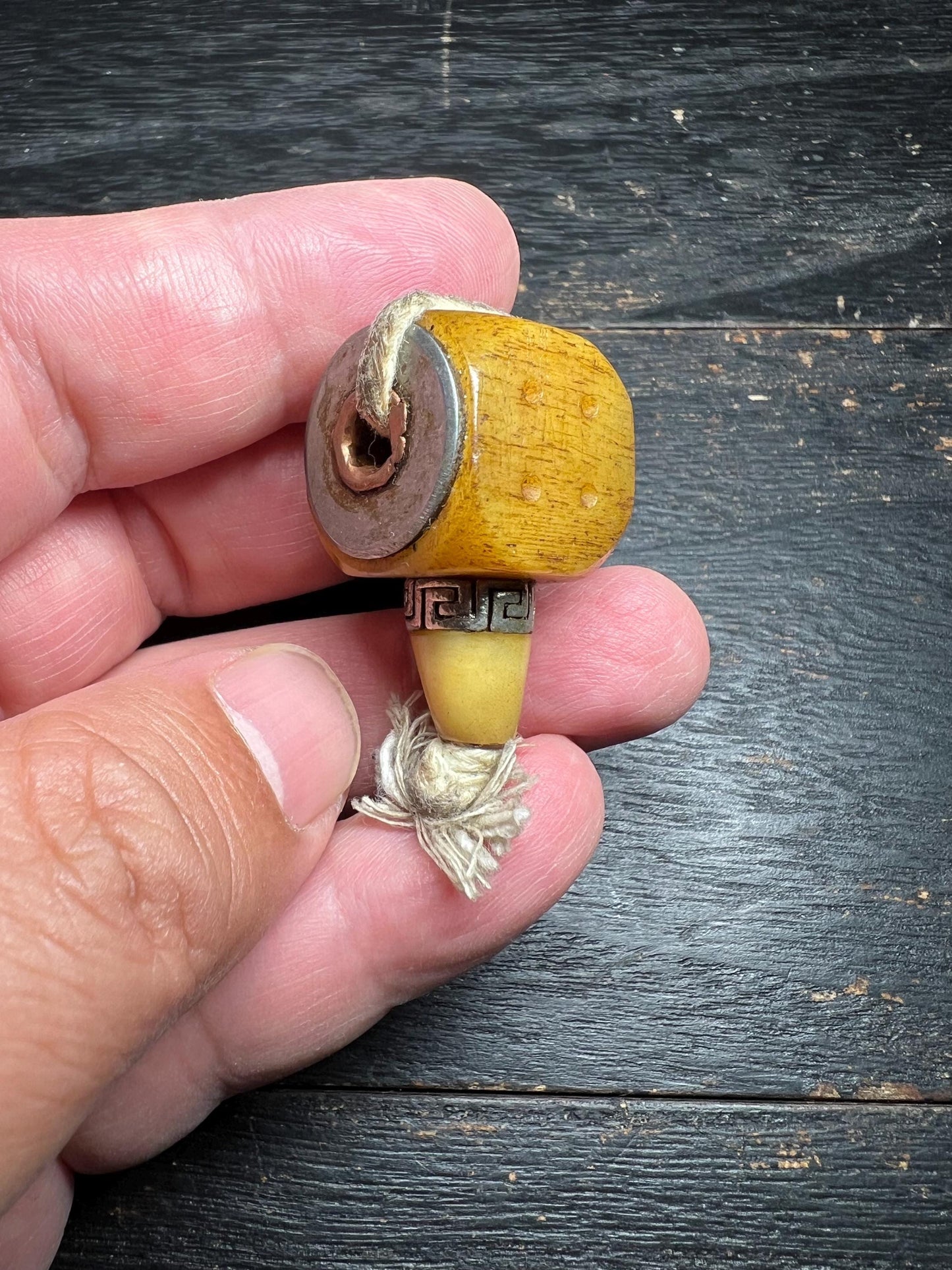 Hand-Carved Yak Bone Guru Bead Dice – Tibetan Mala Connector with Antique Finish