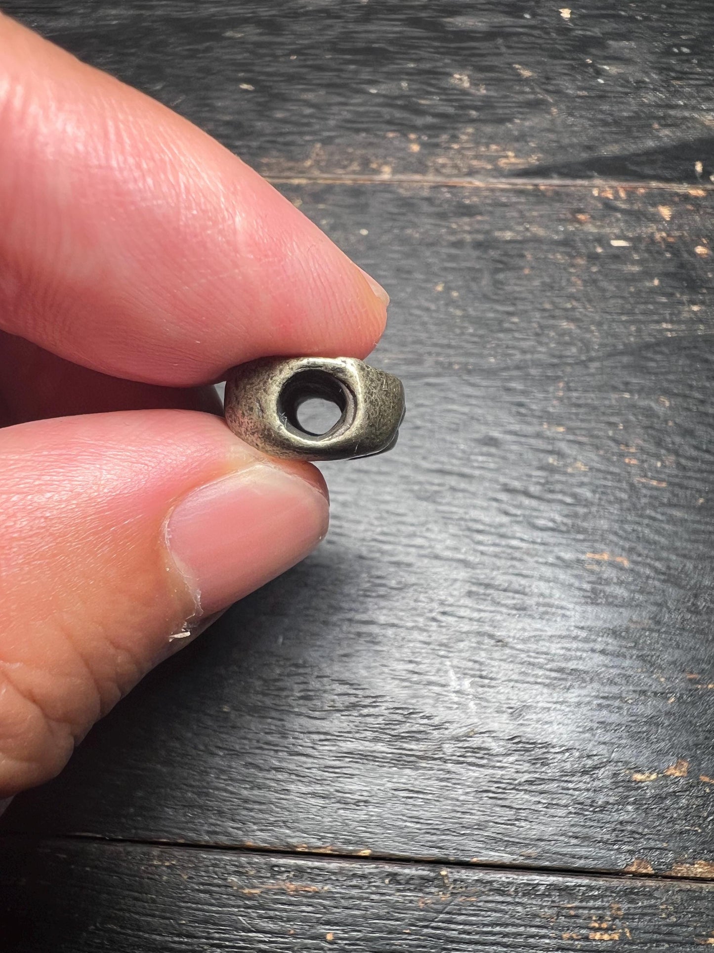 Vintage Tibetan Skull Thogchag | White Brass Talisman Bead | Buddhist Amulet Spacer Charm