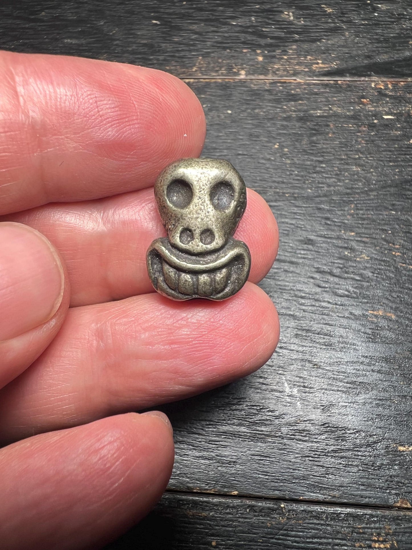 Vintage Tibetan Skull Thogchag | White Brass Talisman Bead | Buddhist Amulet Spacer Charm