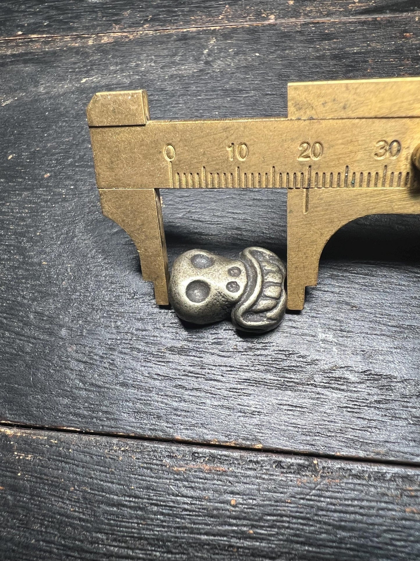 Vintage Tibetan Skull Thogchag | White Brass Talisman Bead | Buddhist Amulet Spacer Charm