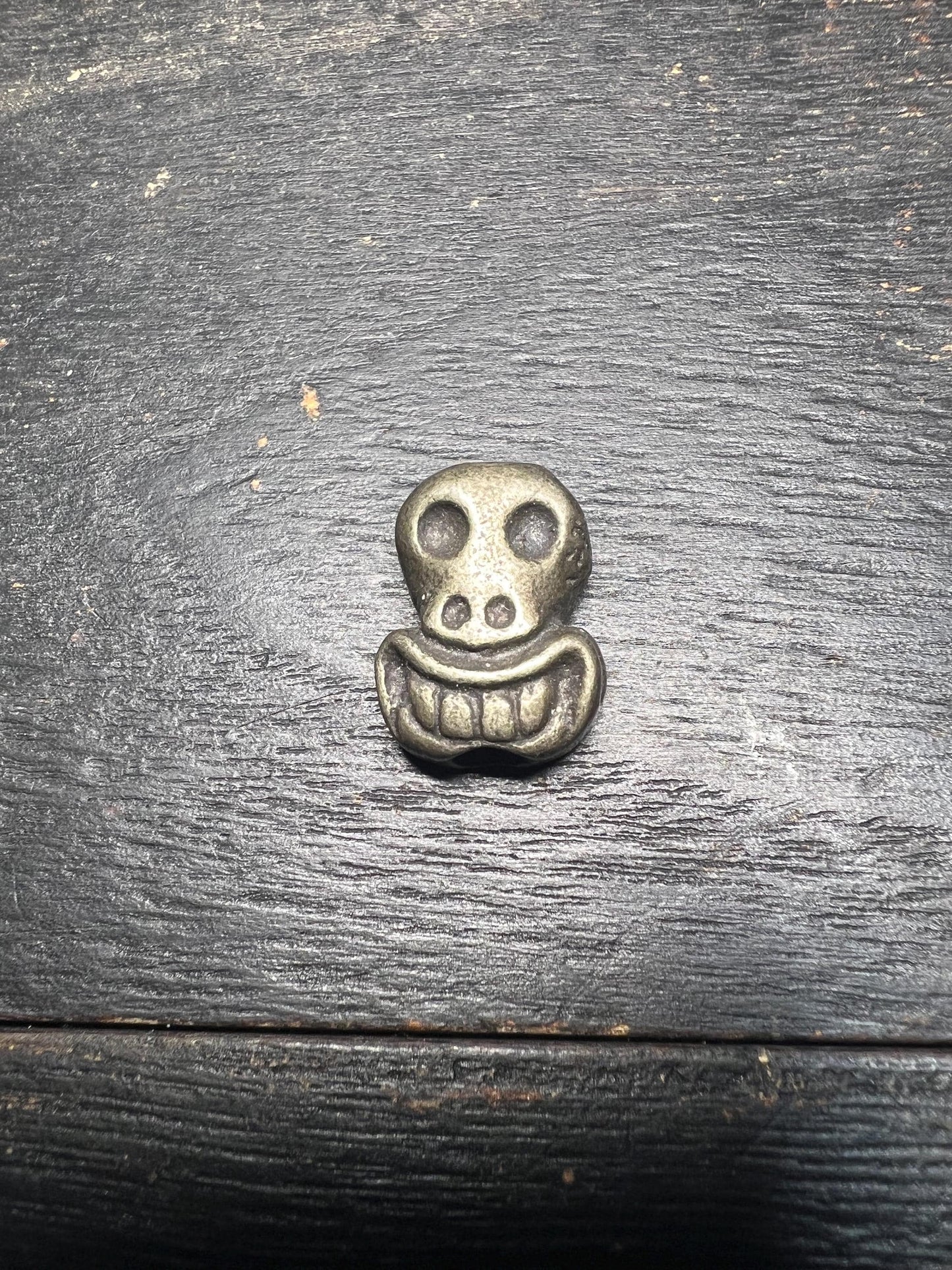 Vintage Tibetan Skull Thogchag | White Brass Talisman Bead | Buddhist Amulet Spacer Charm