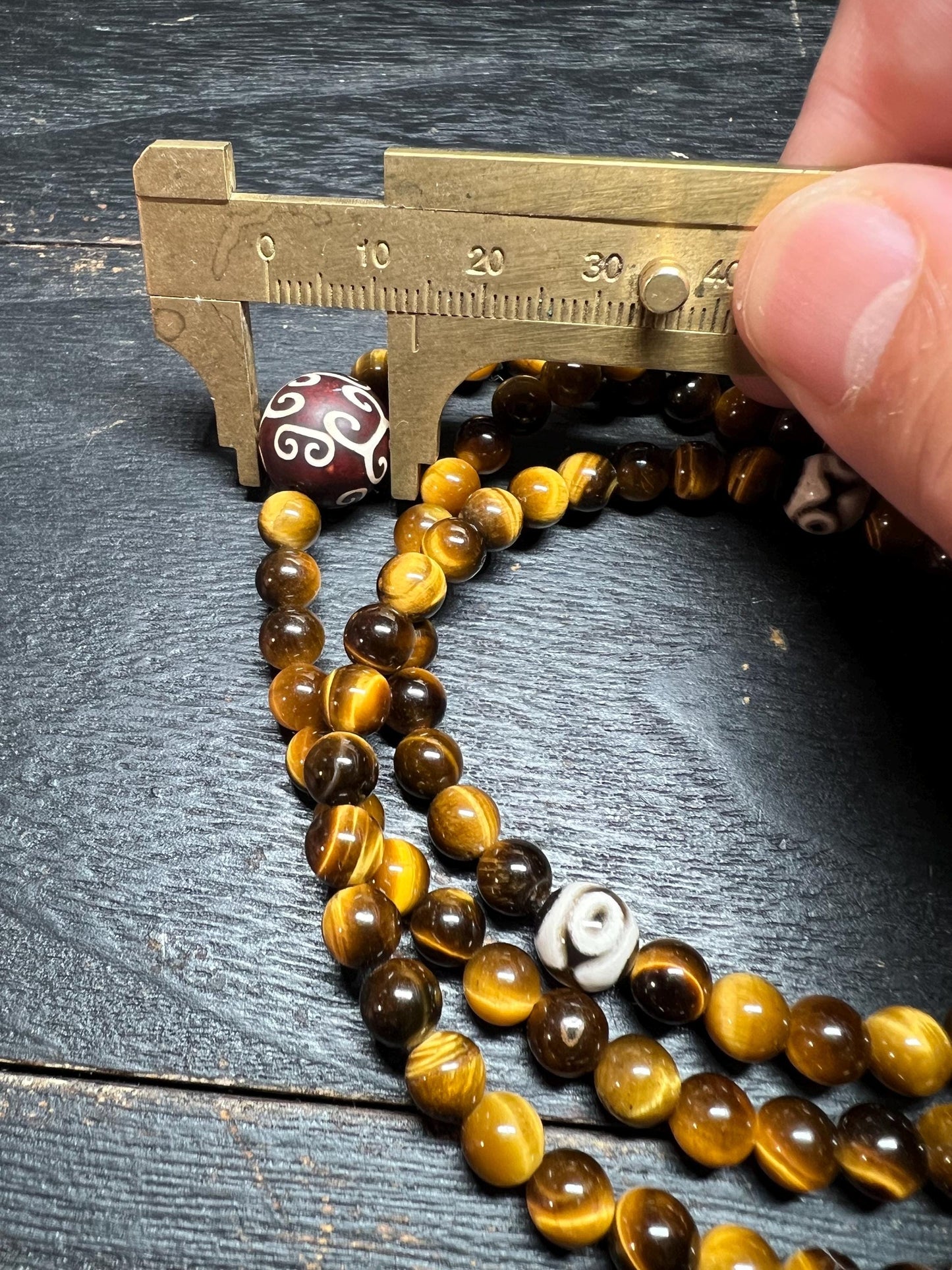 Tiger Eye Crystal Mala Necklace: Tibetan Dzi Agate Prayer Beads