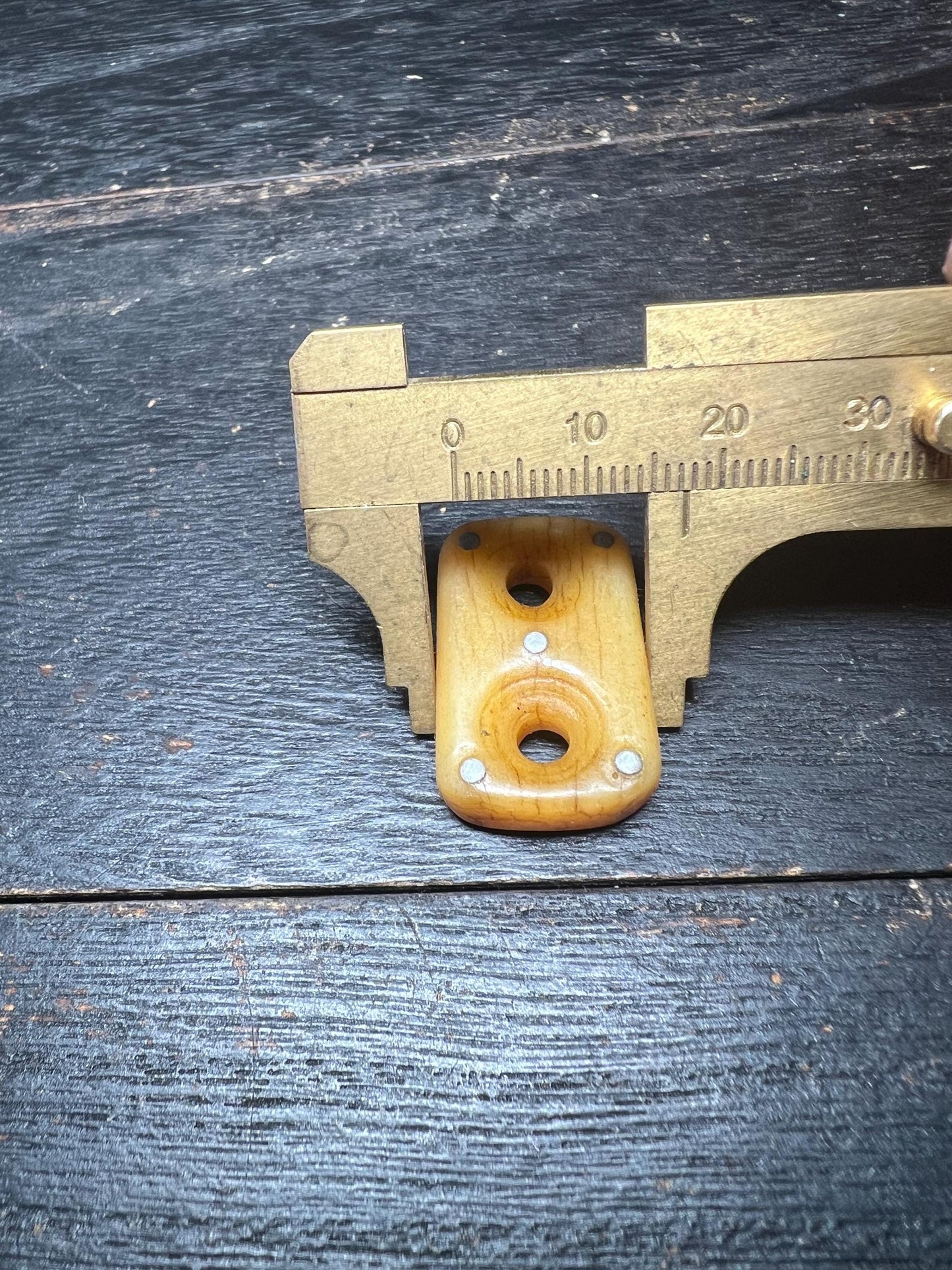 Hand-Carved Yak Bone Spacer Bead with Metal Inlay – Rectangular Double-Hole Connector for Mala or Jewelry Making