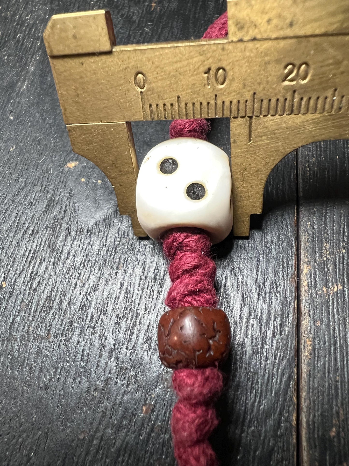Tibetan Conch Shell Dice Amulet: Carved Face Bead, Bodhi Seed Talisman