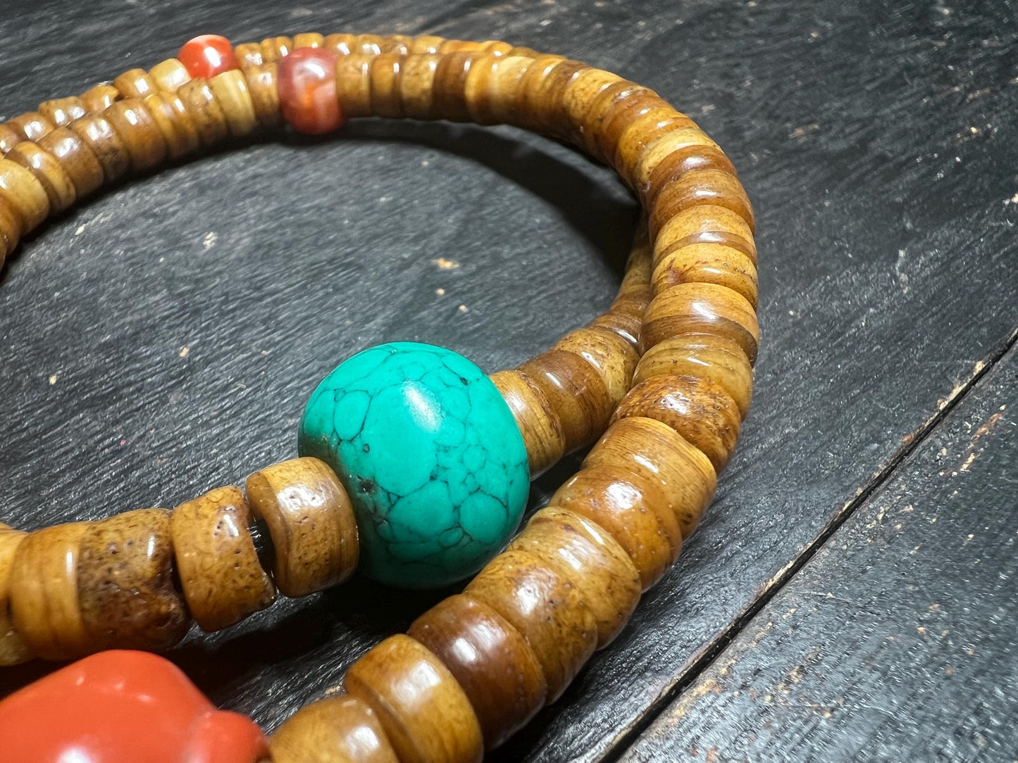 Yak Bone Mala: Tibetan Buddhist Prayer Beads with Glass Accents