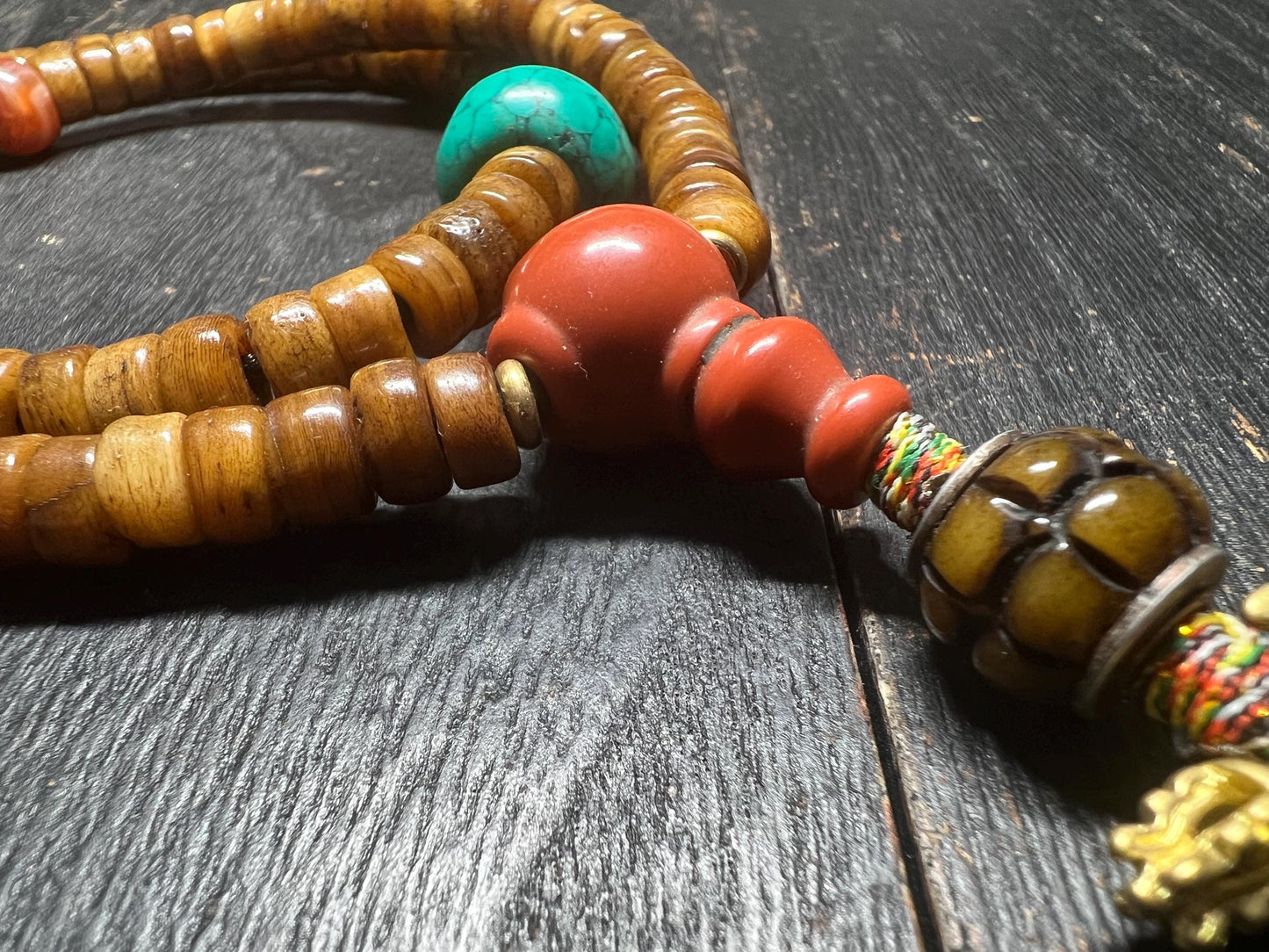 Yak Bone Mala: Tibetan Buddhist Prayer Beads with Glass Accents
