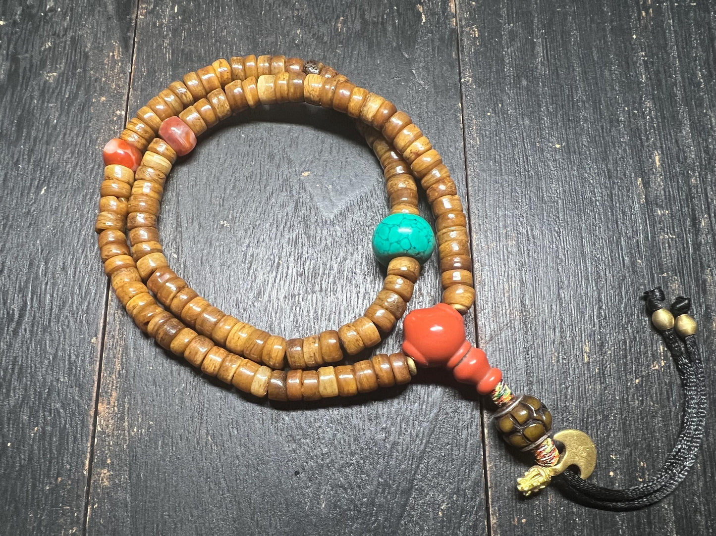 Yak Bone Mala: Tibetan Buddhist Prayer Beads with Glass Accents
