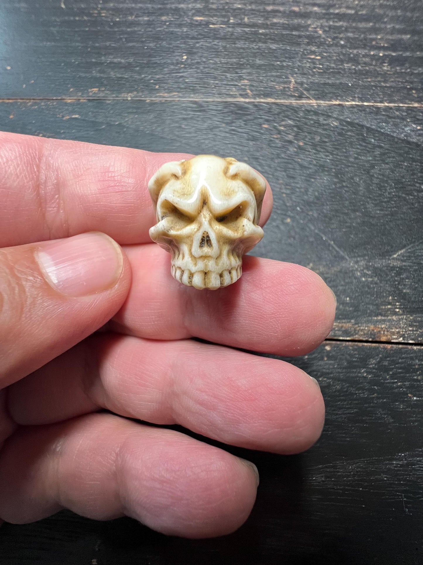 Hand-Carved Deer Antler Skull Bead – Tibetan Style Spacer for Mala or Jewelry Making
