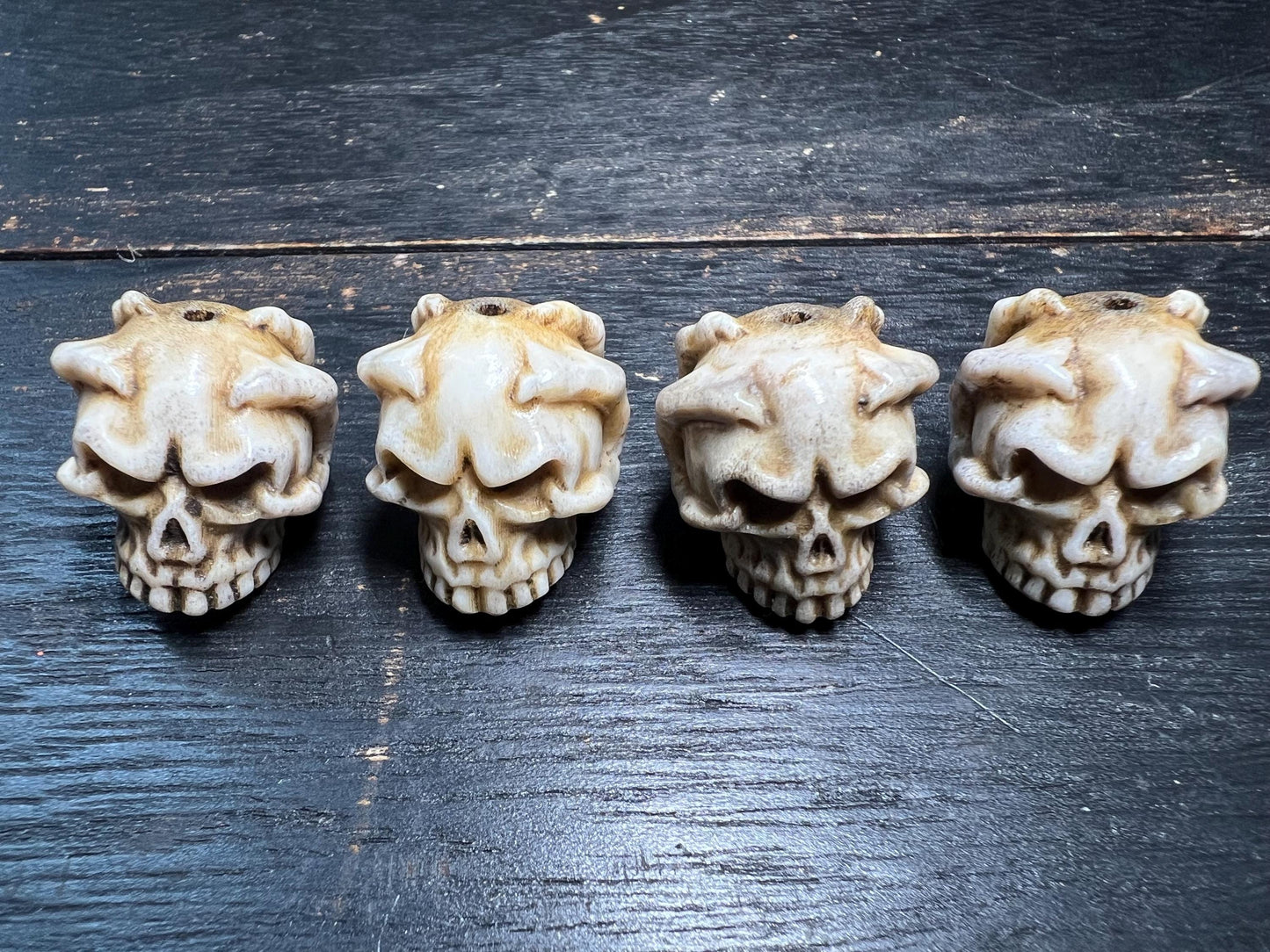 Hand-Carved Deer Antler Skull Bead – Tibetan Style Spacer for Mala or Jewelry Making