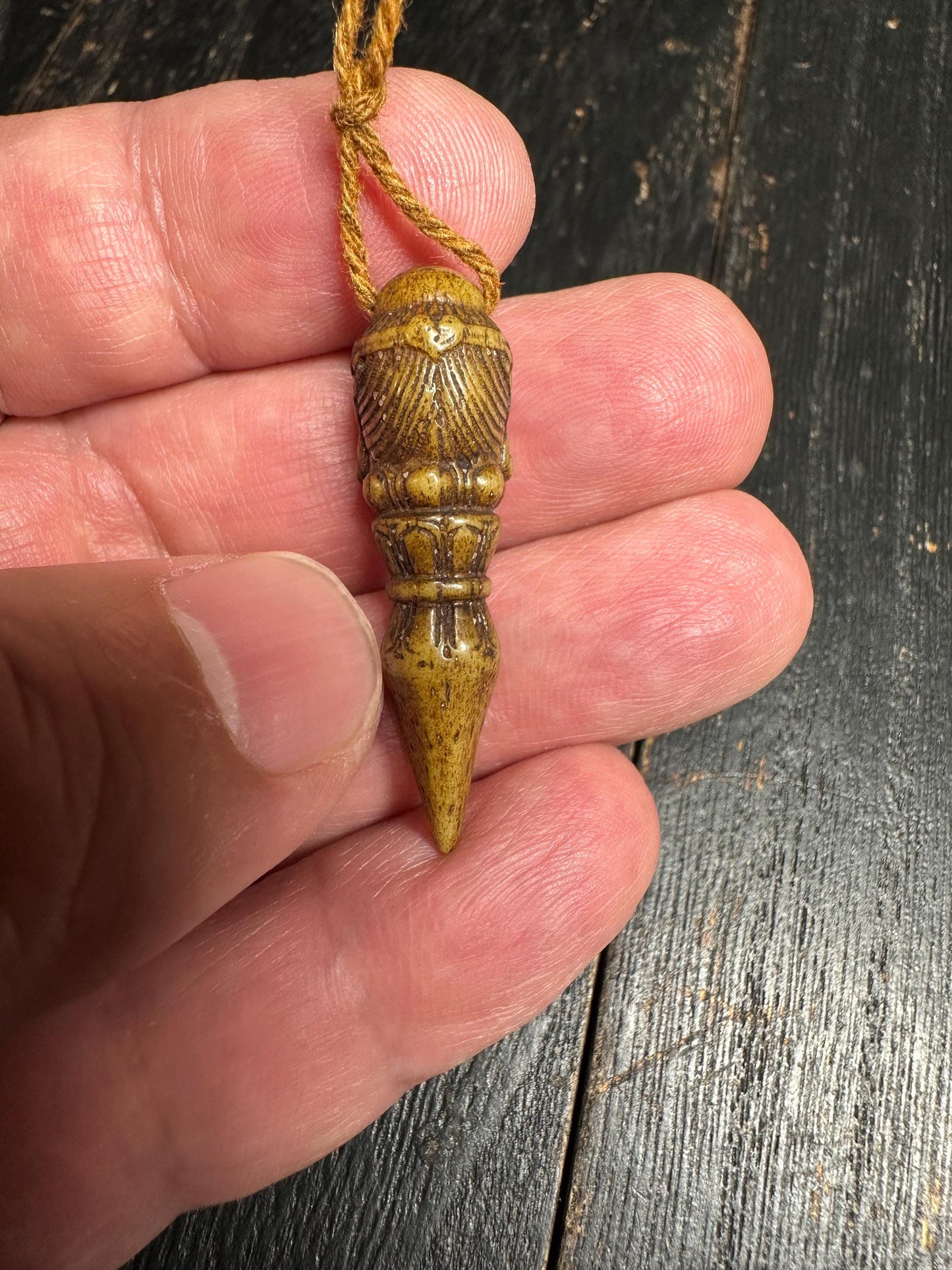 Hand-Carved Yak Bone Dorje Phurba Pendant: Tibetan Protection Amulet