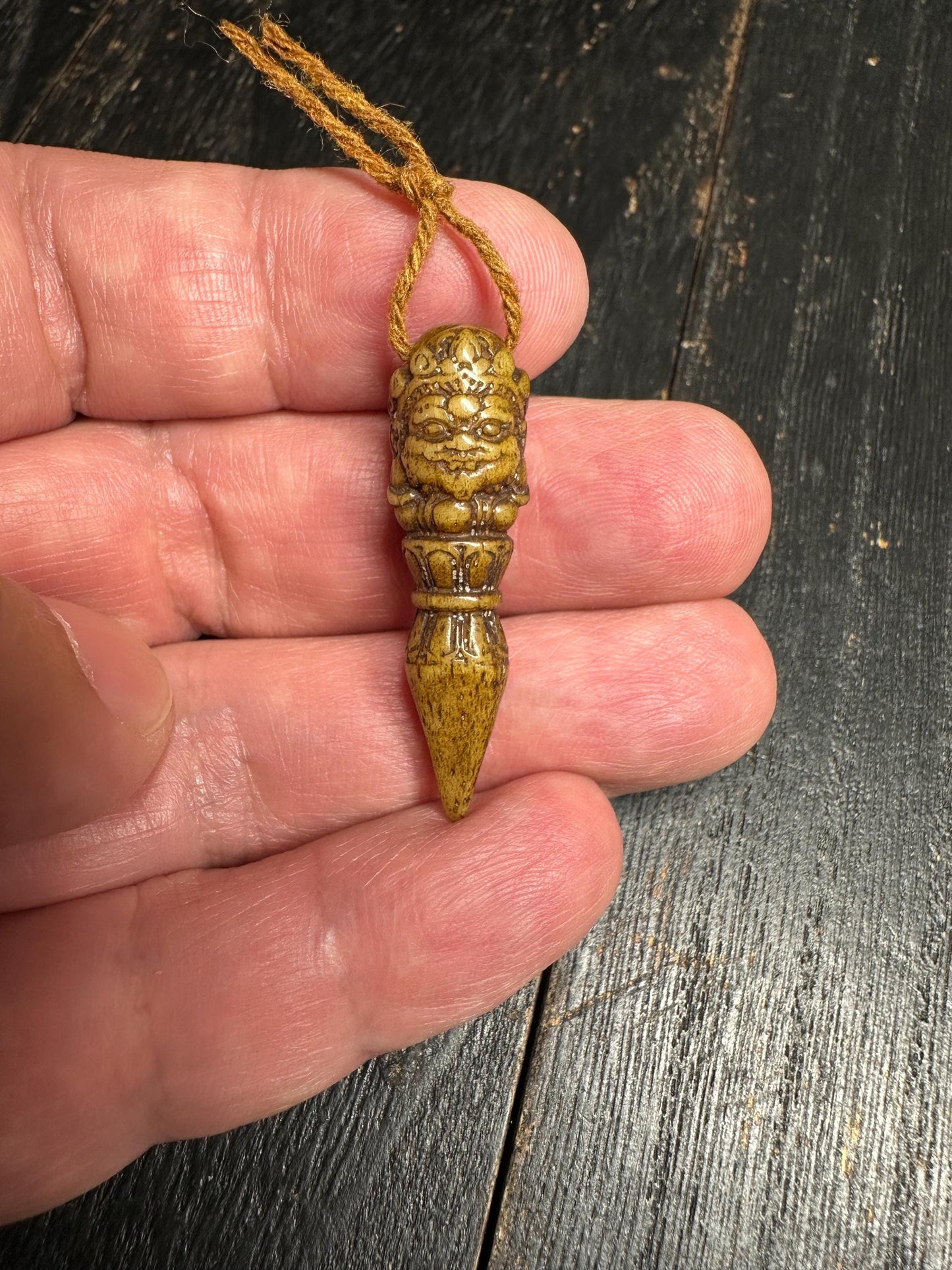 Hand-Carved Yak Bone Dorje Phurba Pendant: Tibetan Protection Amulet