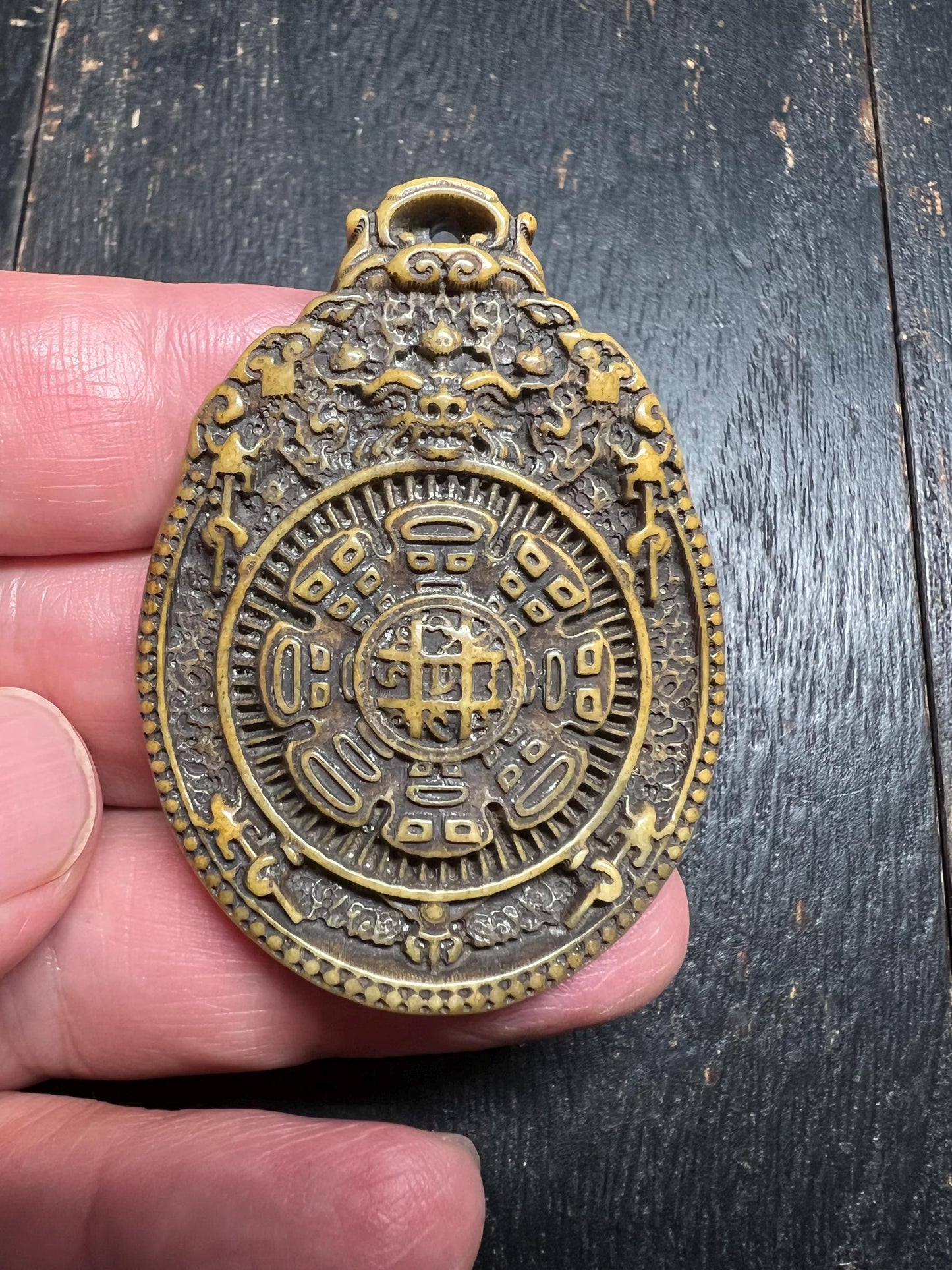Hand-Carved Yak Bone Bagua Pendant: Tibetan Protection Talisman