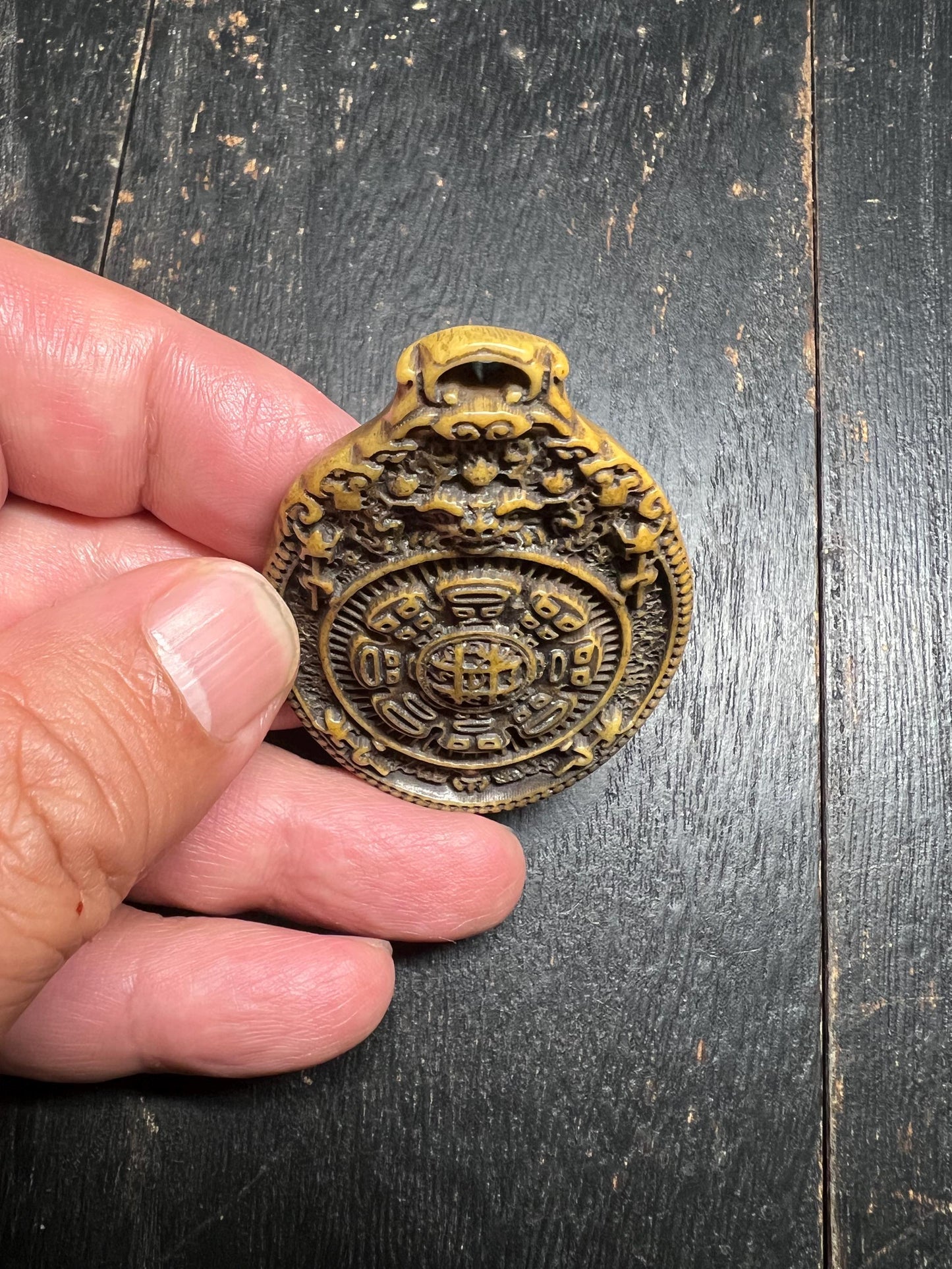 Hand-Carved Yak Bone Bagua Pendant: Tibetan Protection Talisman