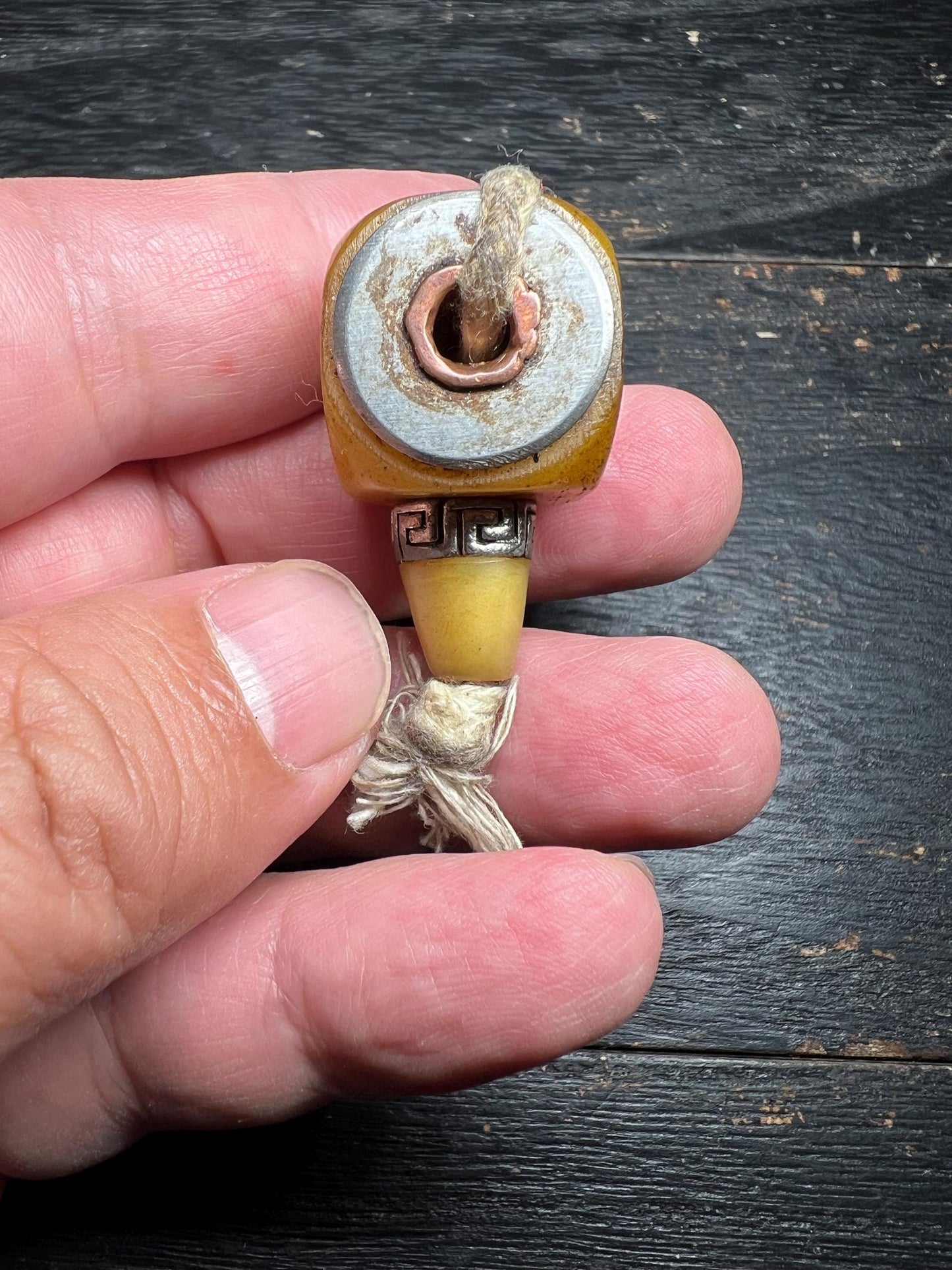 Hand-Carved Yak Bone Guru Bead Dice – Tibetan Mala Connector with Antique Finish