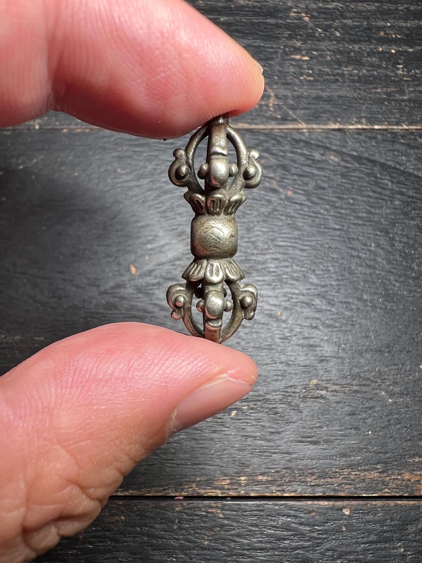 Handmade Vintage White Brass Four-Pronged Vajra Dorje | Tibetan Buddhism Ritual Tool | Himalayan Spiritual Art