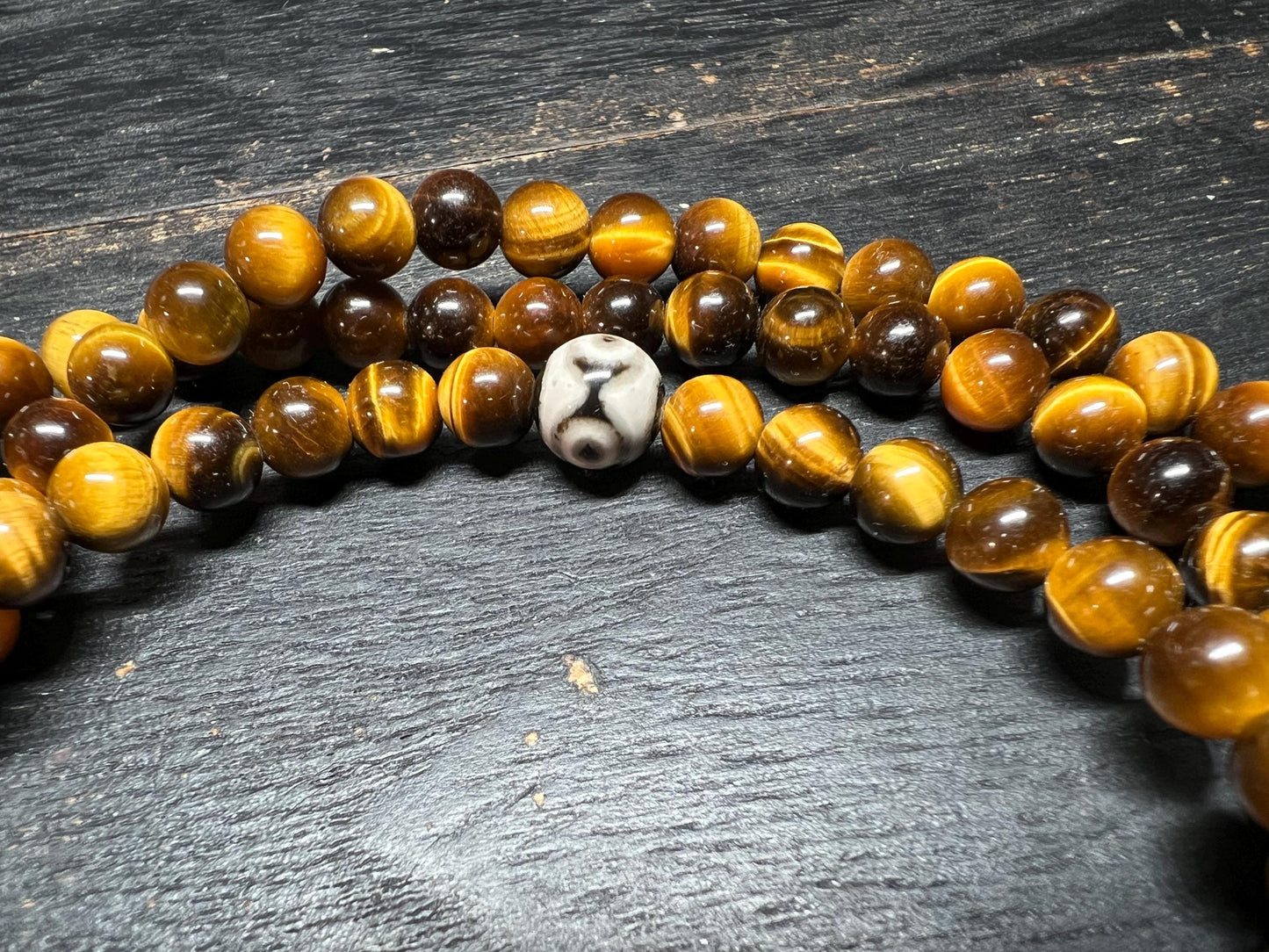 Tiger Eye Crystal Mala Necklace: Tibetan Dzi Agate Prayer Beads