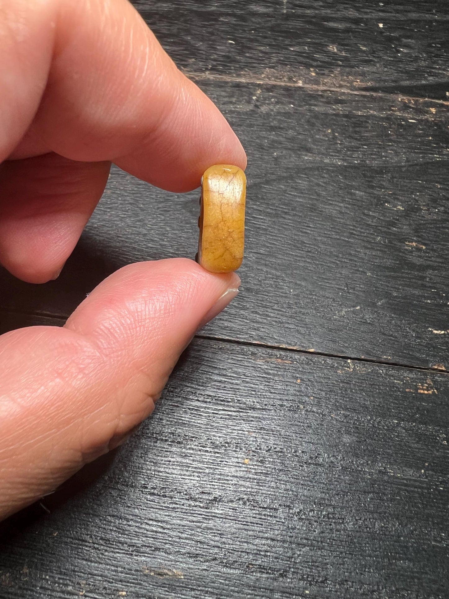 Hand-Carved Yak Bone Spacer Bead with Metal Inlay – Rectangular Double-Hole Connector for Mala or Jewelry Making