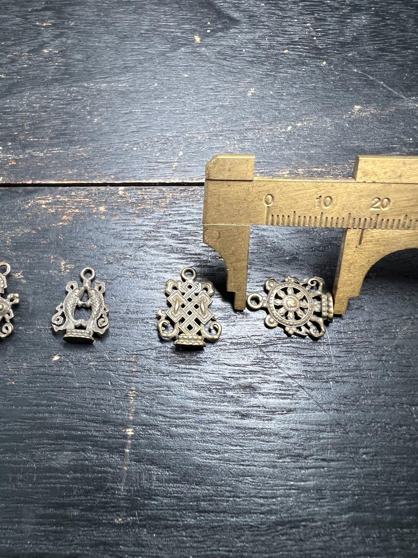 Vintage-Style Tibetan Brass/White Brass Ritual Pendant – Dorje & Kartika Vajra Tools – Amulet Spacer Beads