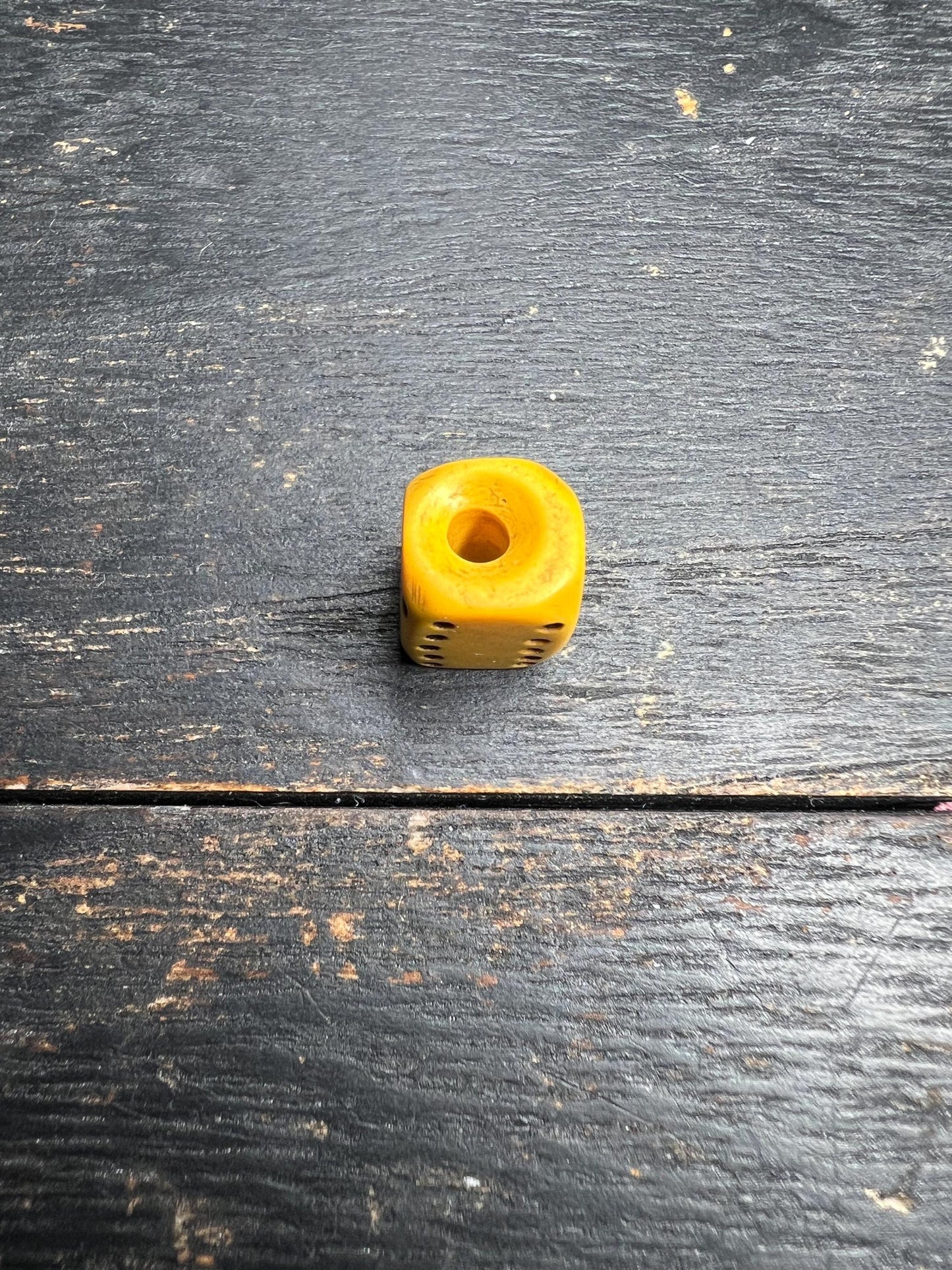 Tibetan Yellow Glass Dice – Palden Lhamo Amulet Bead for Mala, Prayer Bead Spacer