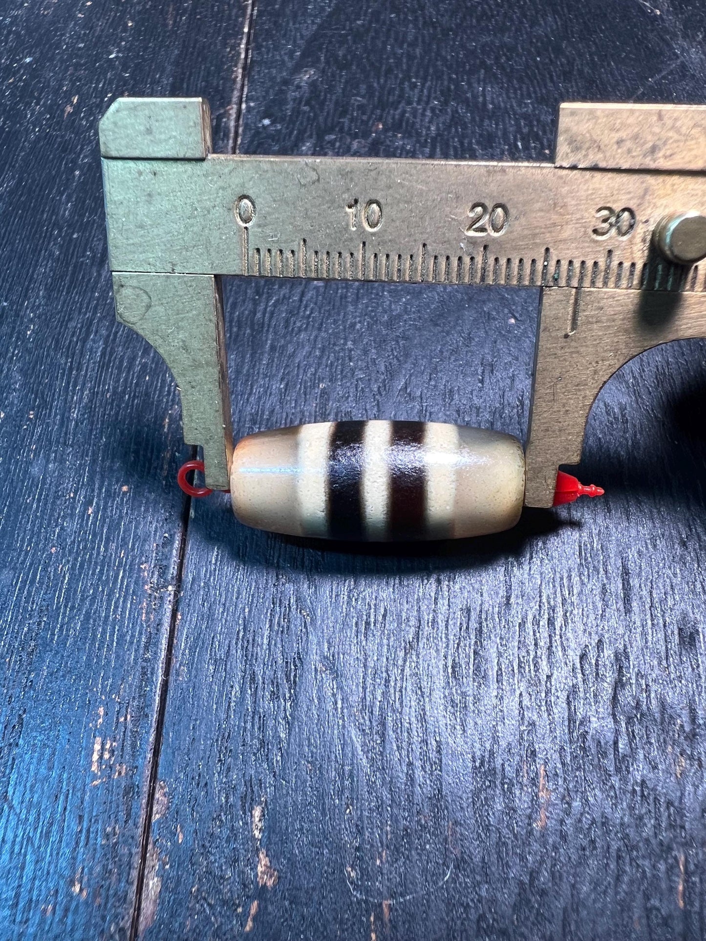 Tibetan Agate Dzi Bead: 3-Stripe Barrel Bead for Mala Jewelry