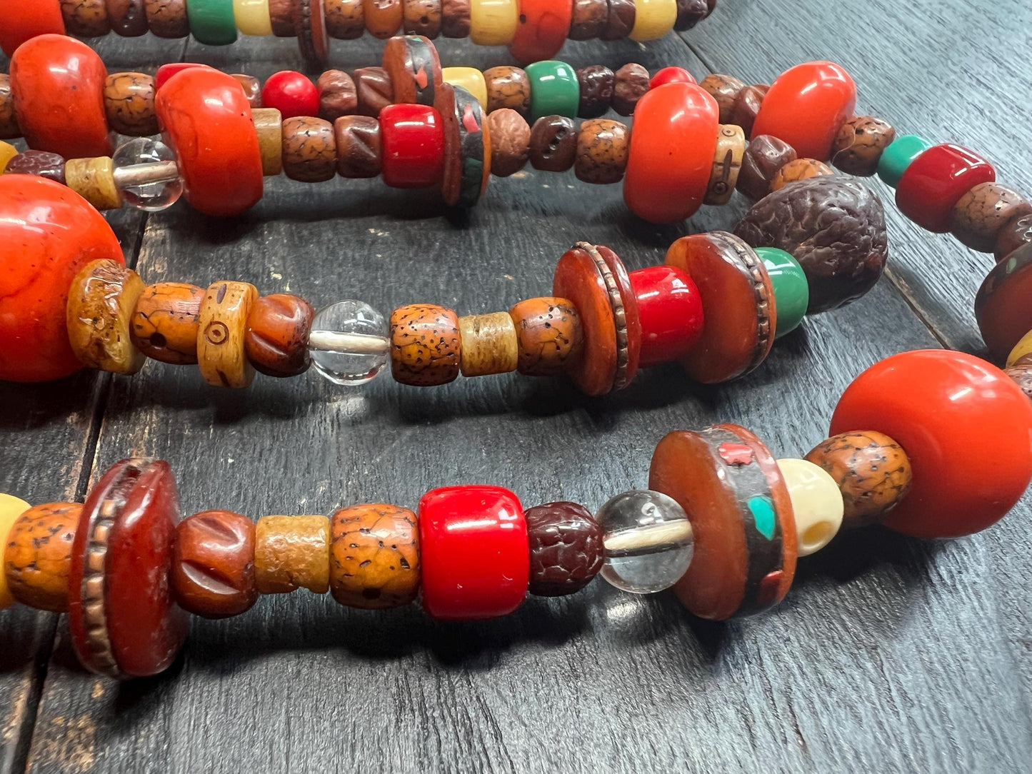Handmade Tibetan Prayer Beads | Bodhi Seeds, Yak Bone & Tibetan Resin | Spiritual Meditation Mala Necklace | Unique Boho Jewelry