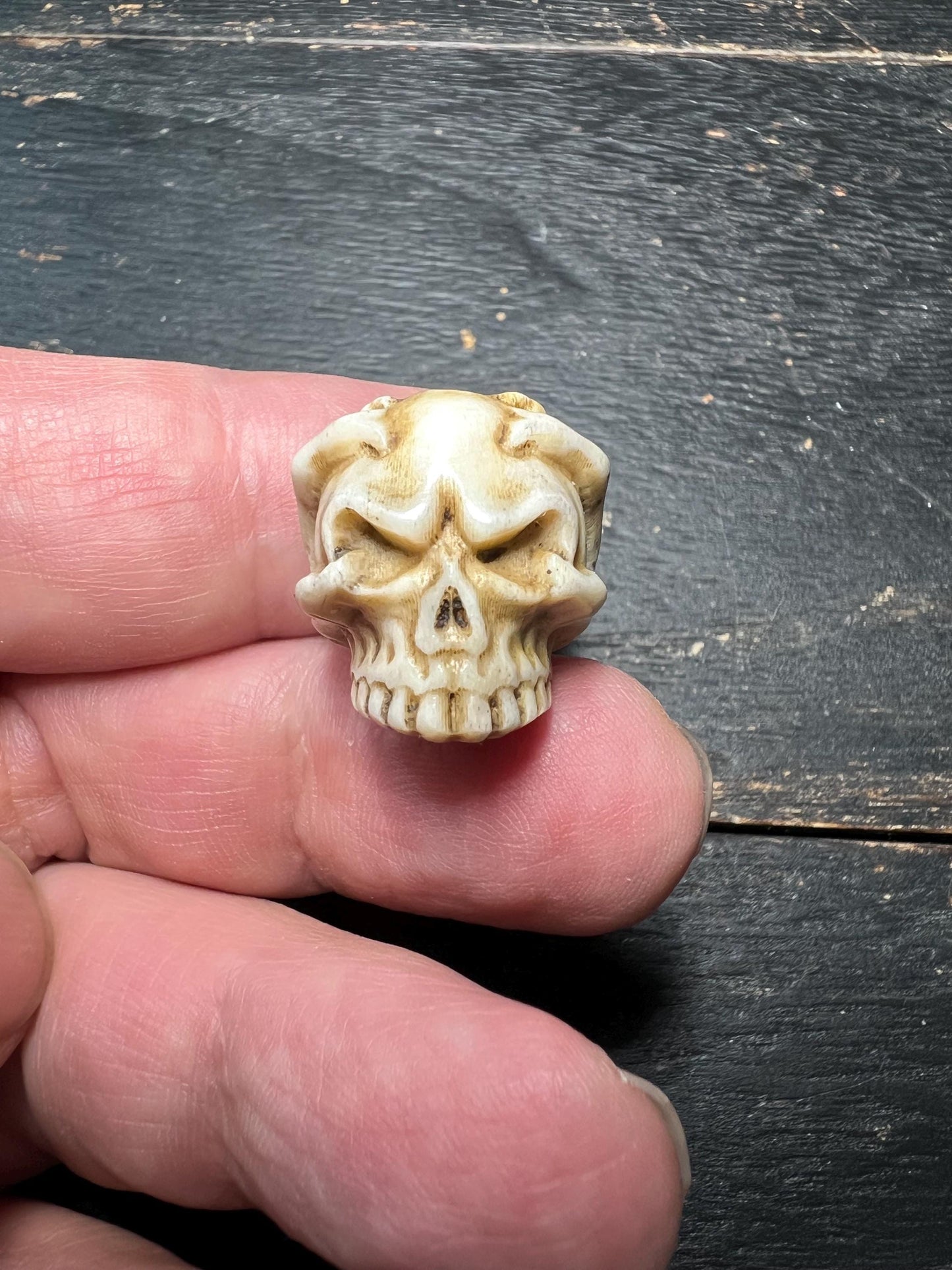 Hand-Carved Deer Antler Skull Bead – Tibetan Style Spacer for Mala or Jewelry Making