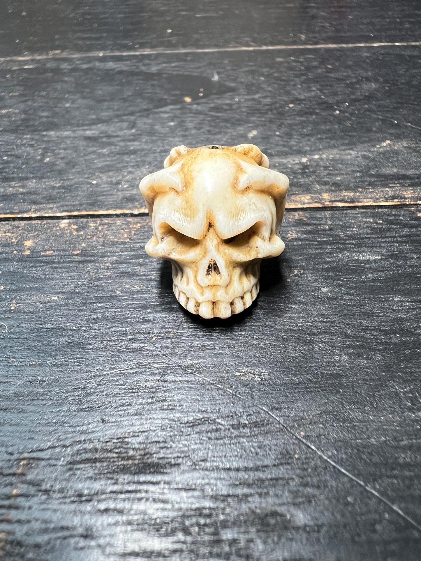 Hand-Carved Deer Antler Skull Bead – Tibetan Style Spacer for Mala or Jewelry Making