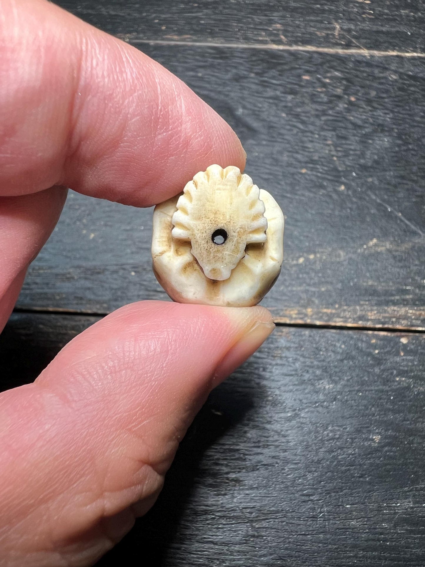 Hand-Carved Deer Antler Skull Bead – Tibetan Style Spacer for Mala or Jewelry Making
