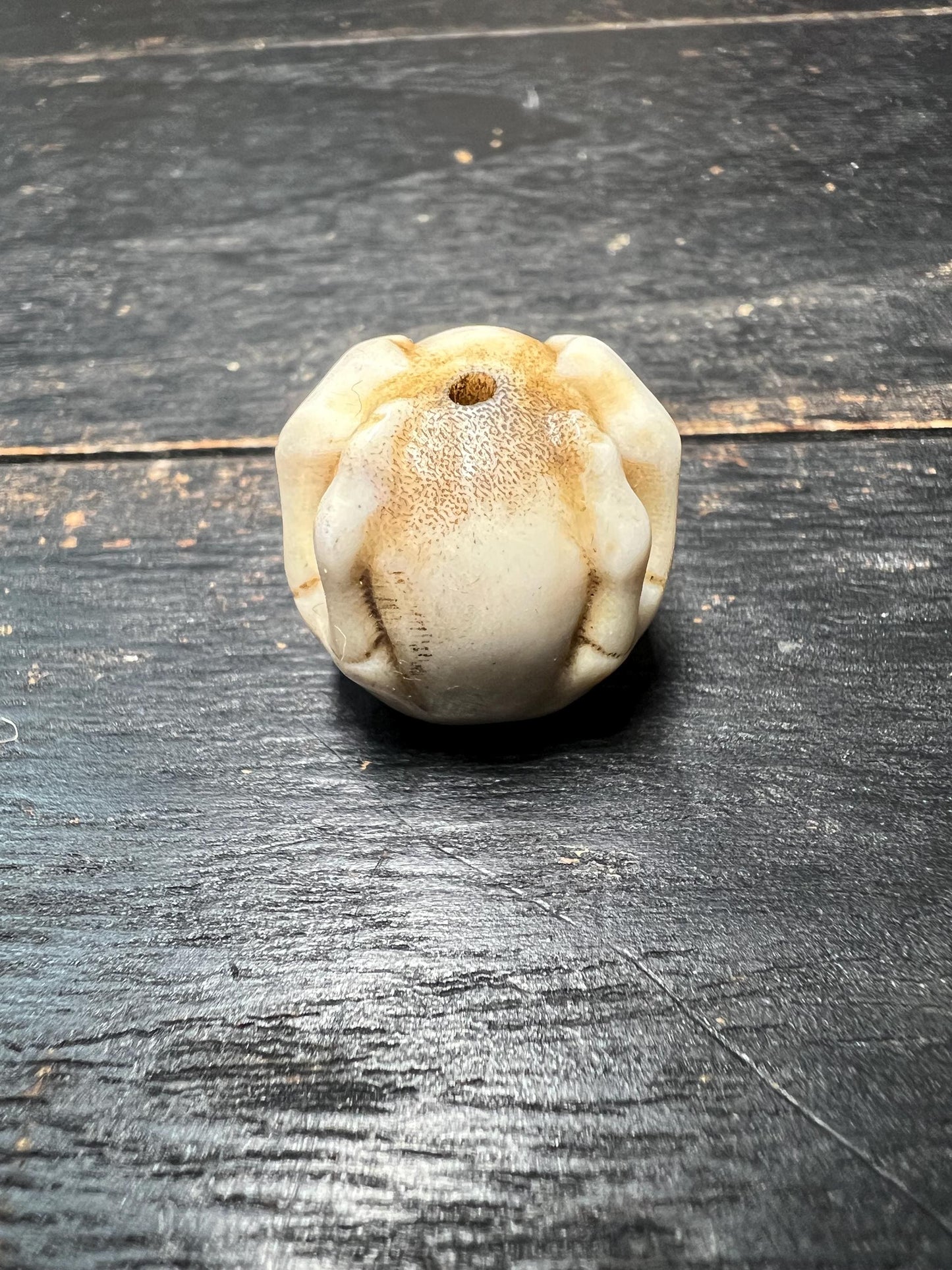 Hand-Carved Deer Antler Skull Bead – Tibetan Style Spacer for Mala or Jewelry Making