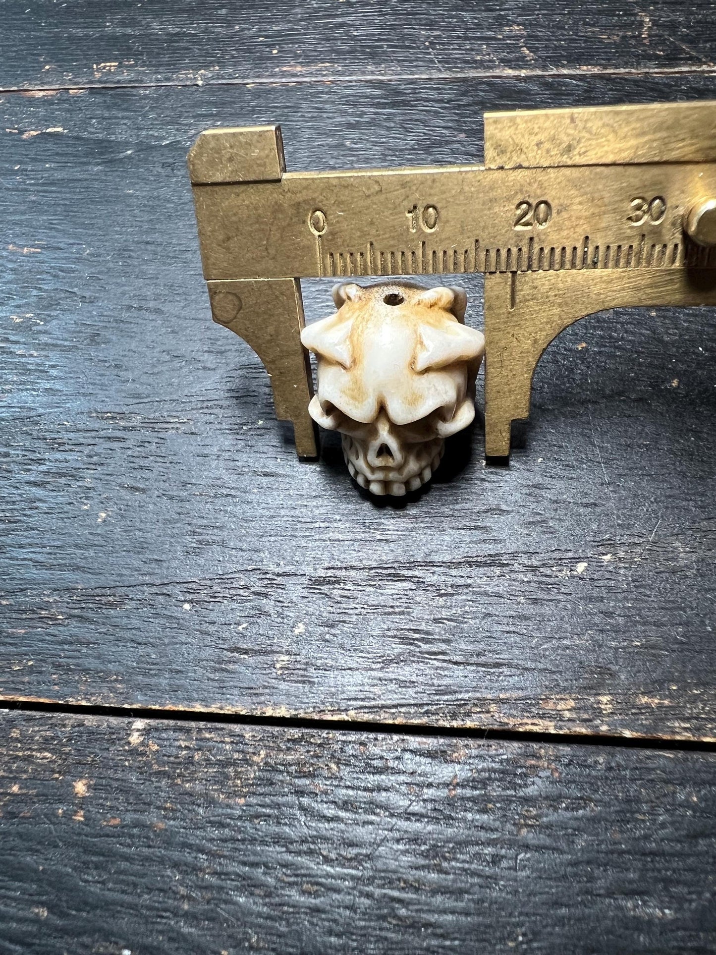 Hand-Carved Deer Antler Skull Bead – Tibetan Style Spacer for Mala or Jewelry Making
