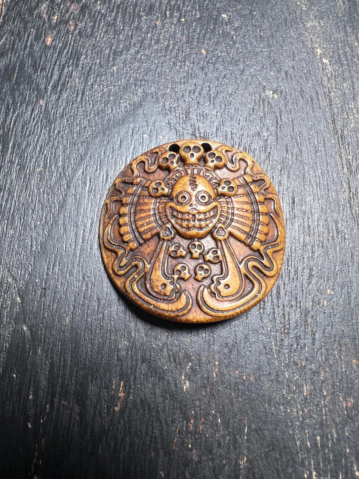 Hand-Carved Yak Bone Amulet | Tibetan Protection Talisman Pendant | Nepalese Buddhist Skull Totem Jewelry