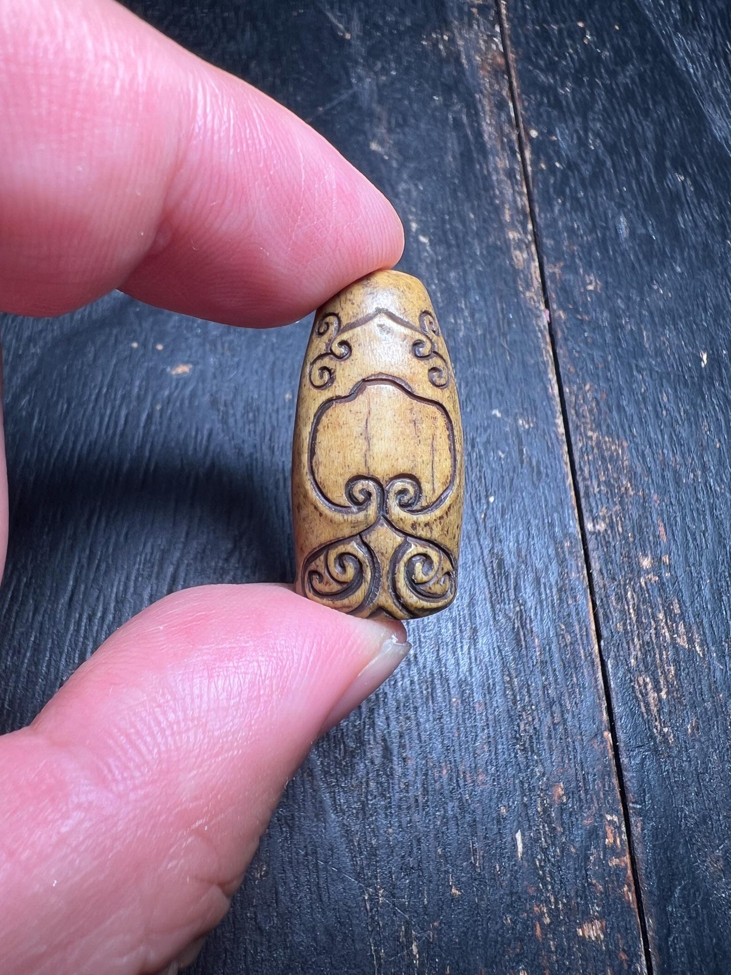 Hand-Carved Yak Bone Mahakala Amulet | Tibetan Buddhist Protection Talisman Pendant | Vintage Ethnic Spiritual Jewelry