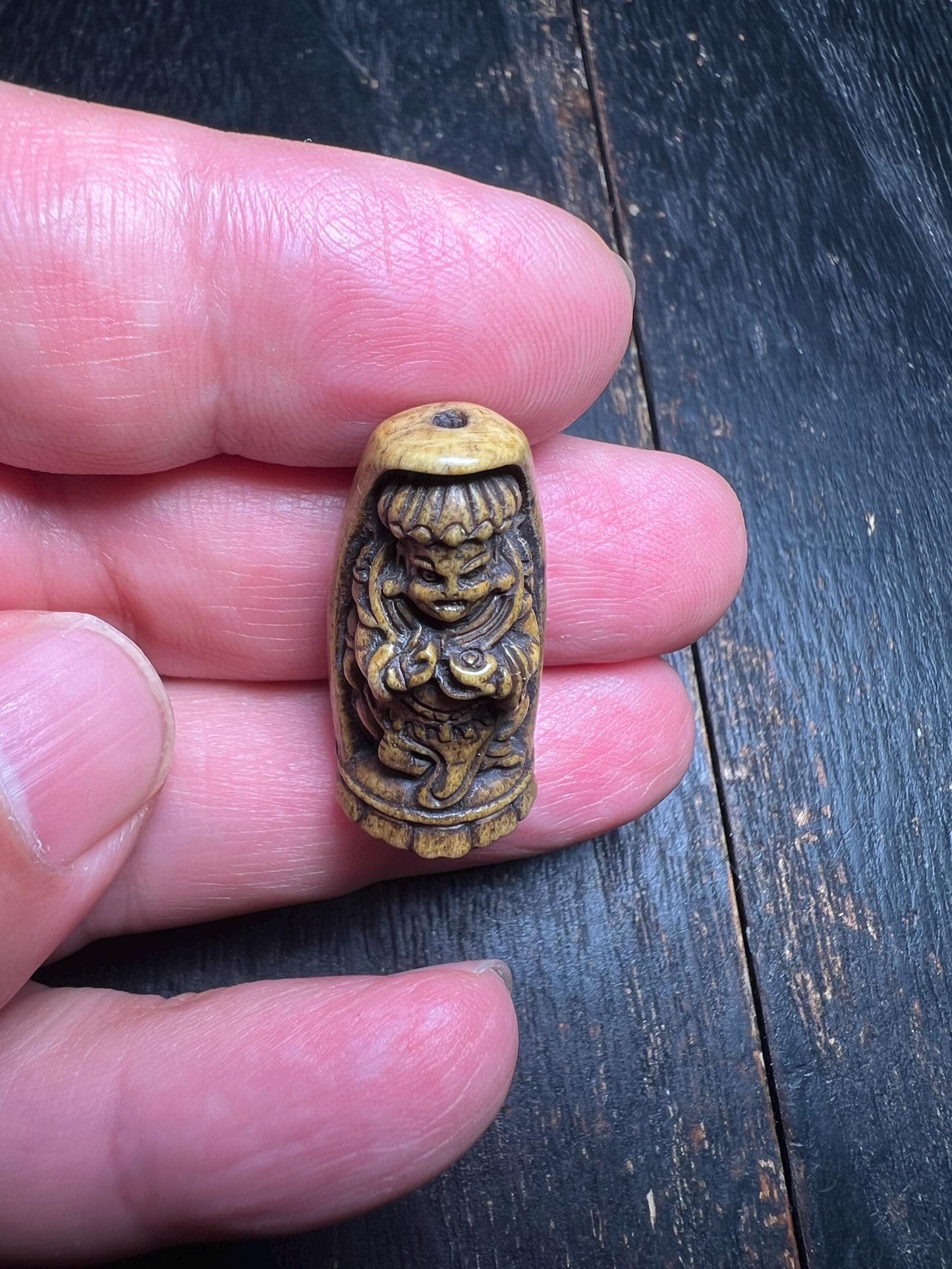 Hand-Carved Yak Bone Mahakala Amulet | Tibetan Buddhist Protection Talisman Pendant | Vintage Ethnic Spiritual Jewelry