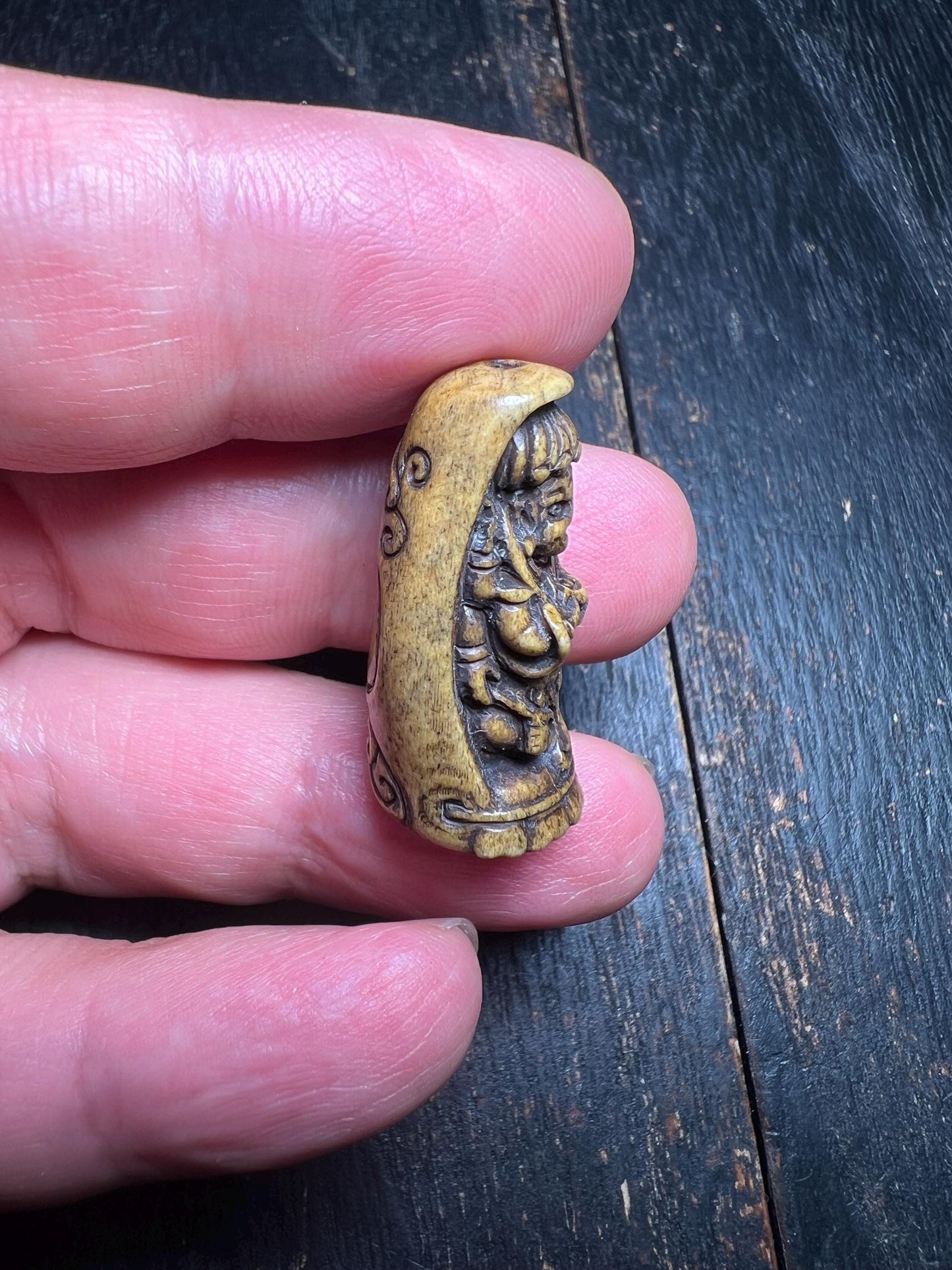 Hand-Carved Yak Bone Mahakala Amulet | Tibetan Buddhist Protection Talisman Pendant | Vintage Ethnic Spiritual Jewelry